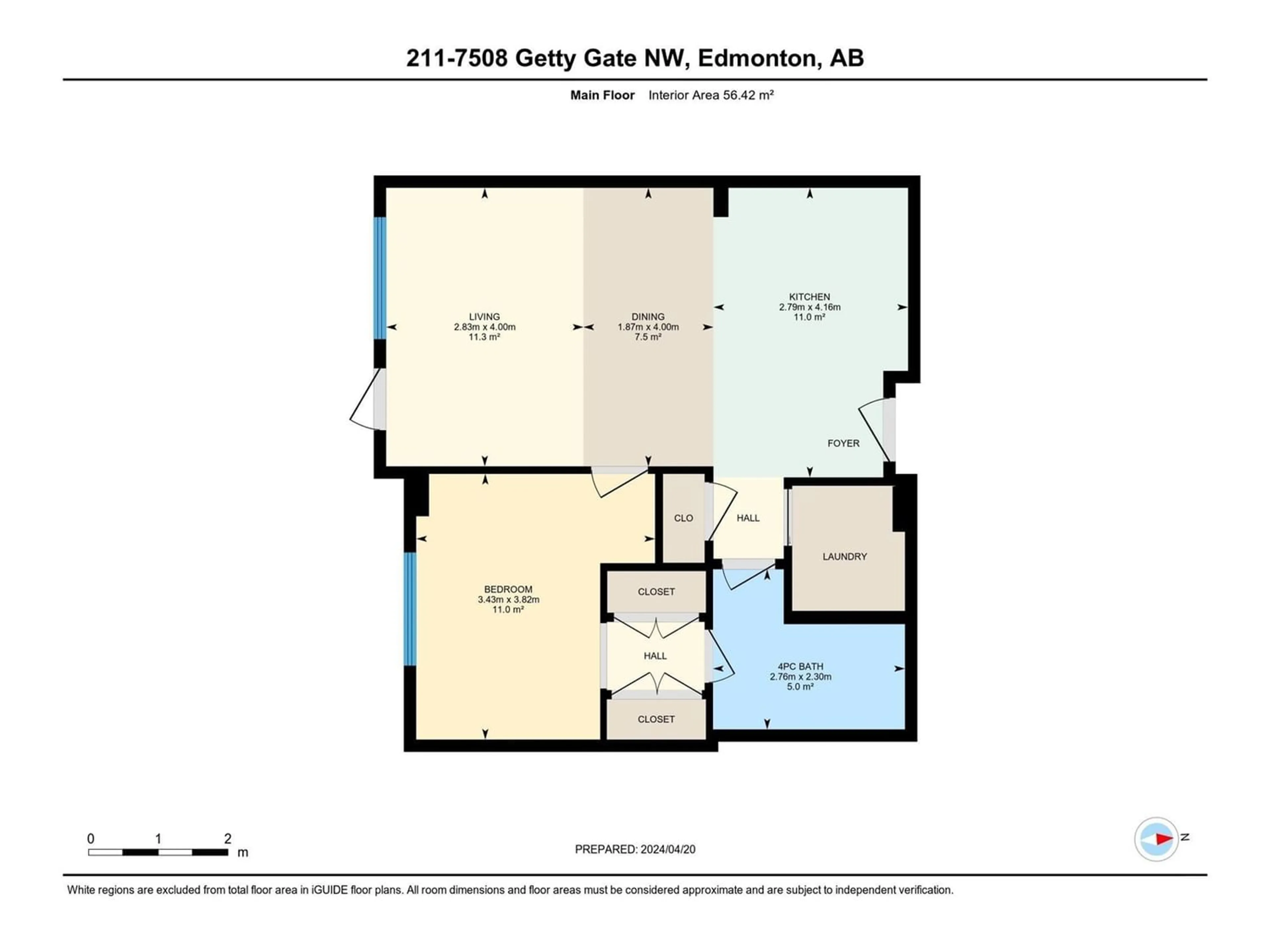 Floor plan for #211 7508 Getty GA NW NW, Edmonton Alberta T5T7E6