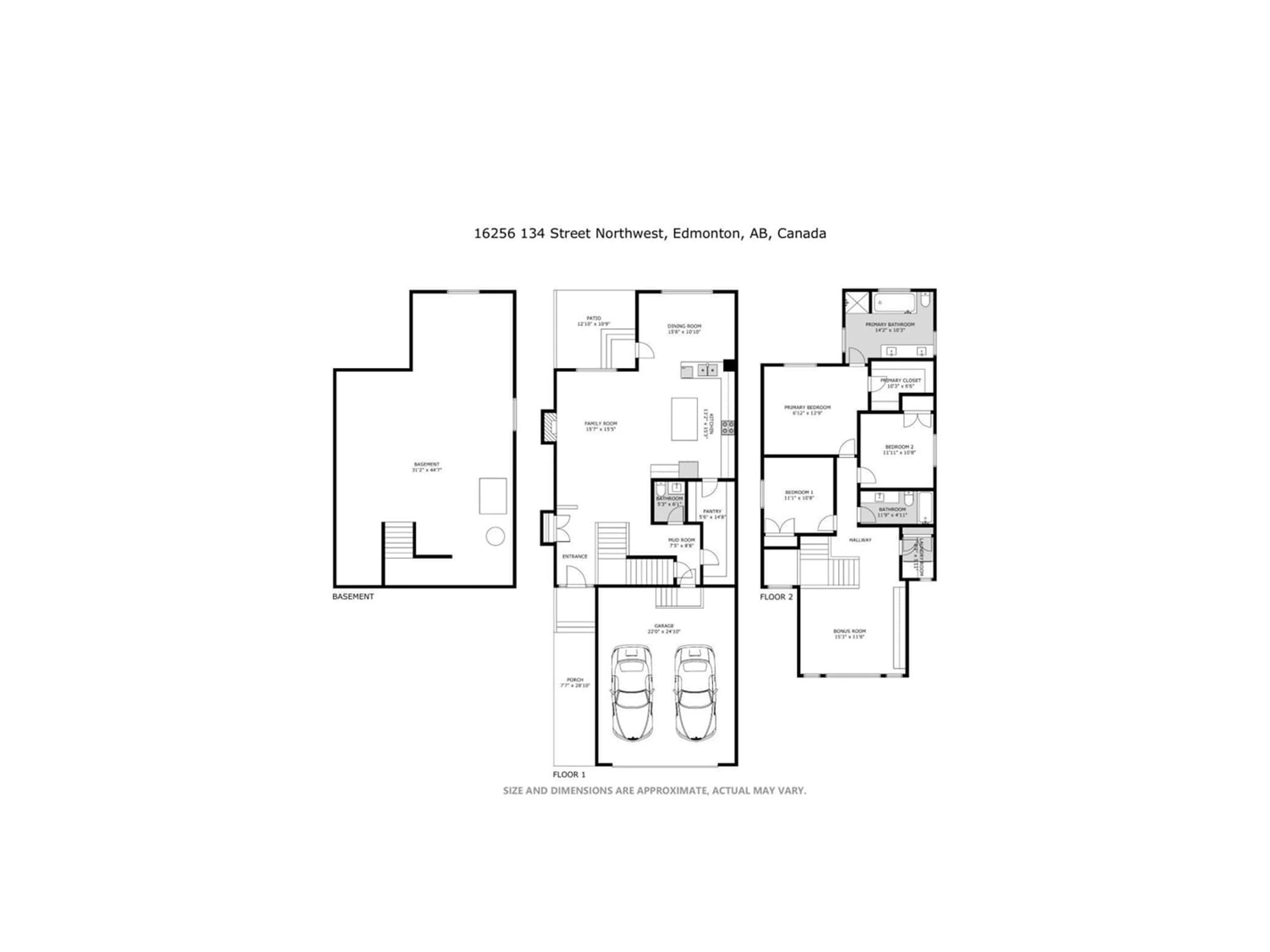 Floor plan for 16256 134 ST NW, Edmonton Alberta T6V0G2