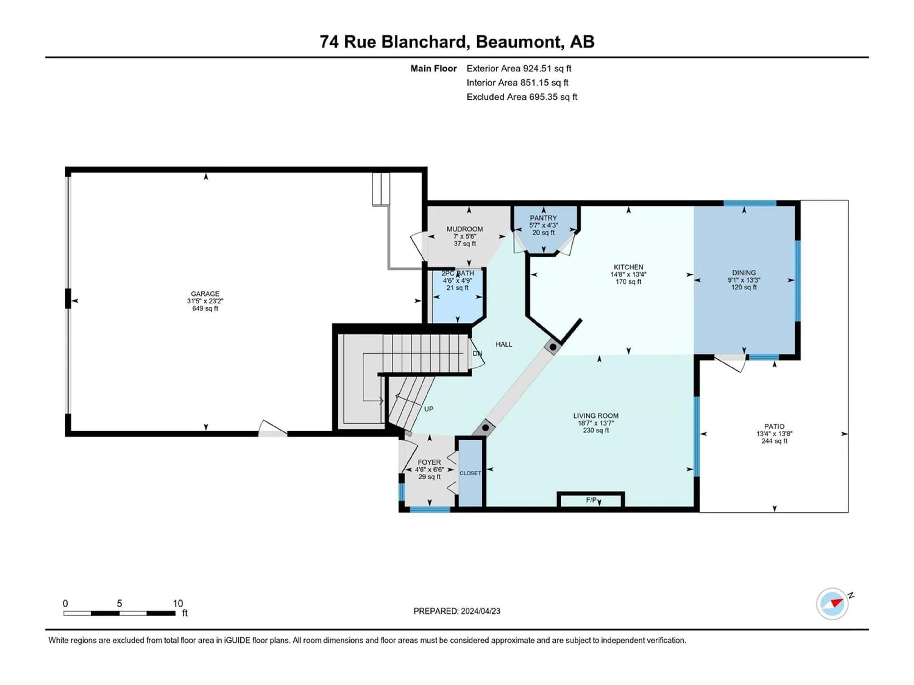 Floor plan for 74 RUE BLANCHARD, Beaumont Alberta T4X0E7