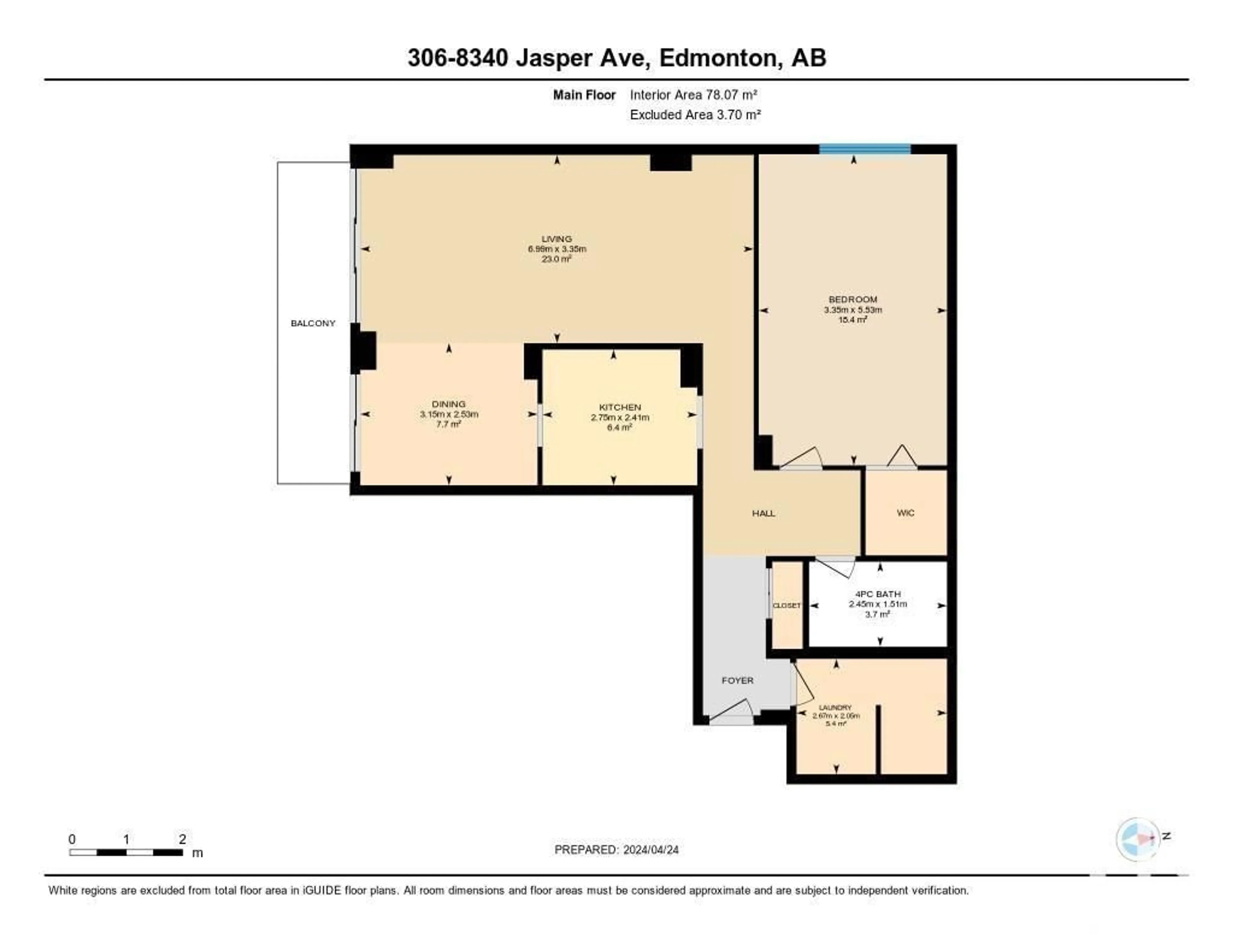 Floor plan for #306 8340 JASPER AV NW, Edmonton Alberta T5H4C6