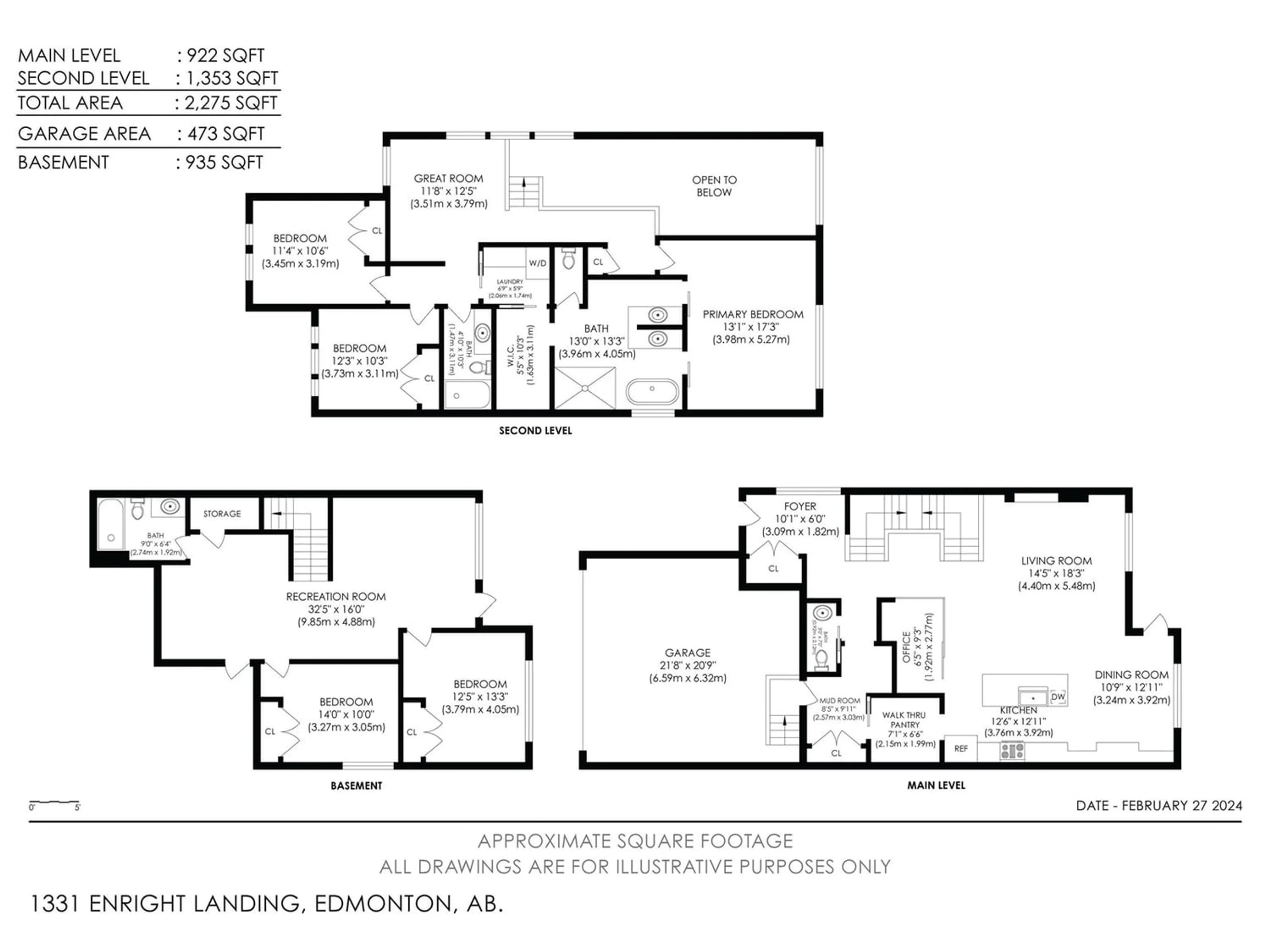 Floor plan for 1331 Enright LD NW, Edmonton Alberta T6M0Z4