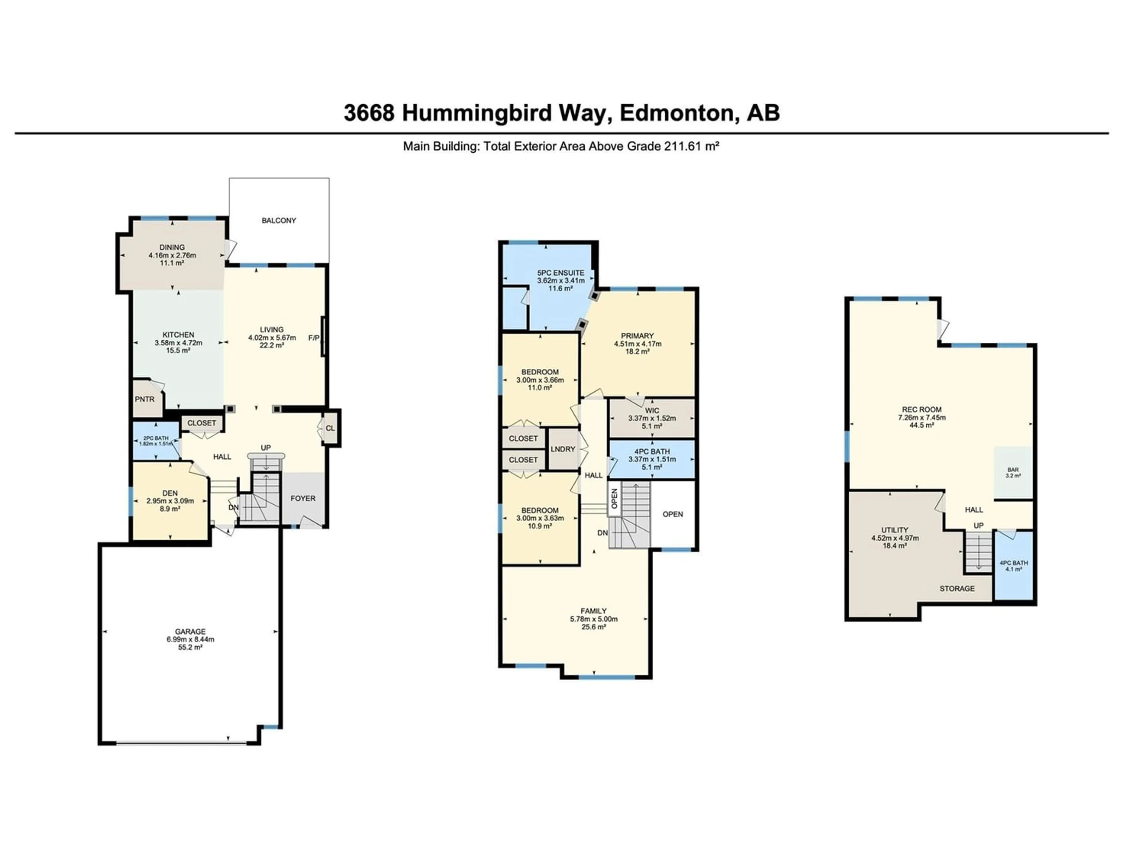 Floor plan for 3668 HUMMINGBIRD WY NW, Edmonton Alberta T5S0L1