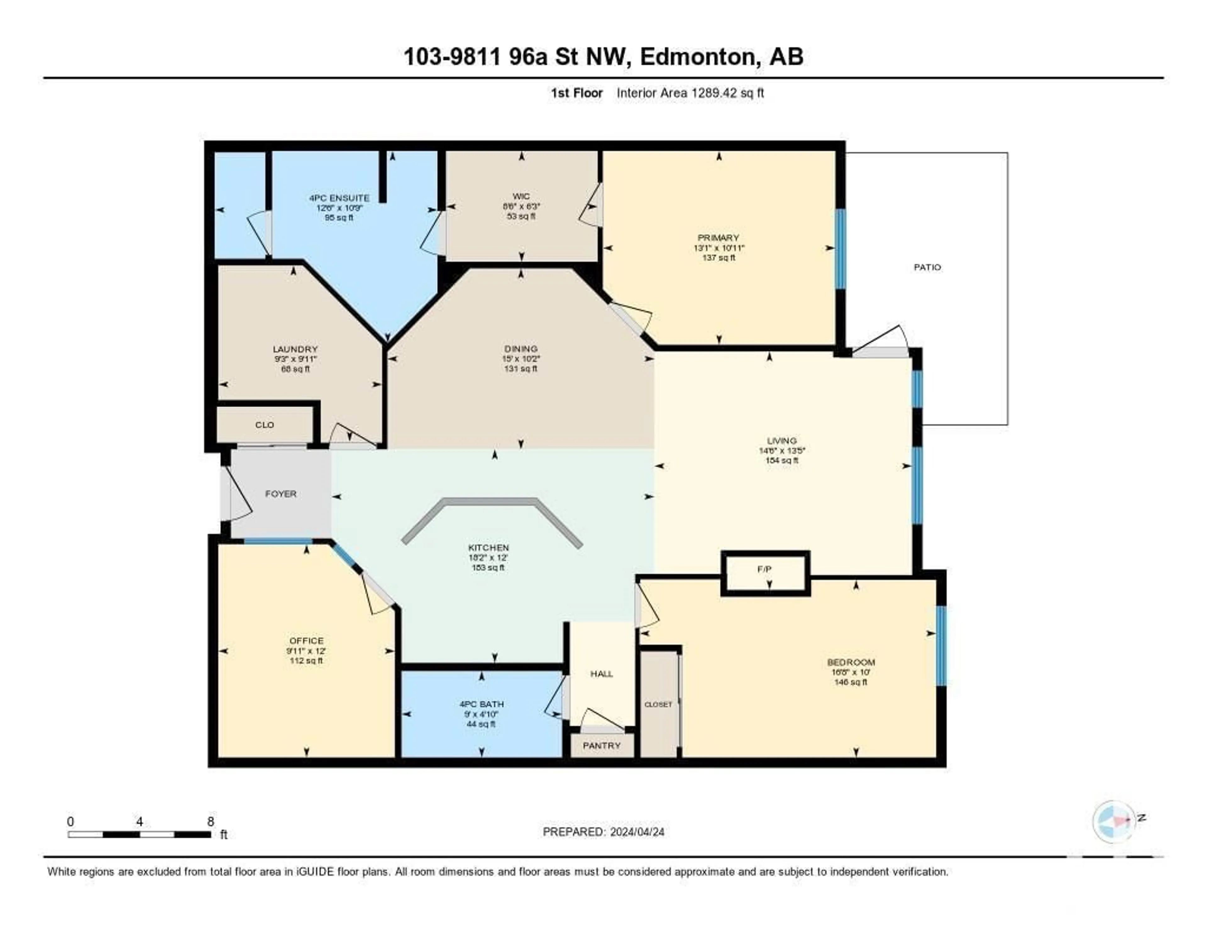 Floor plan for #103 9811 96A ST NW, Edmonton Alberta T6A4A4