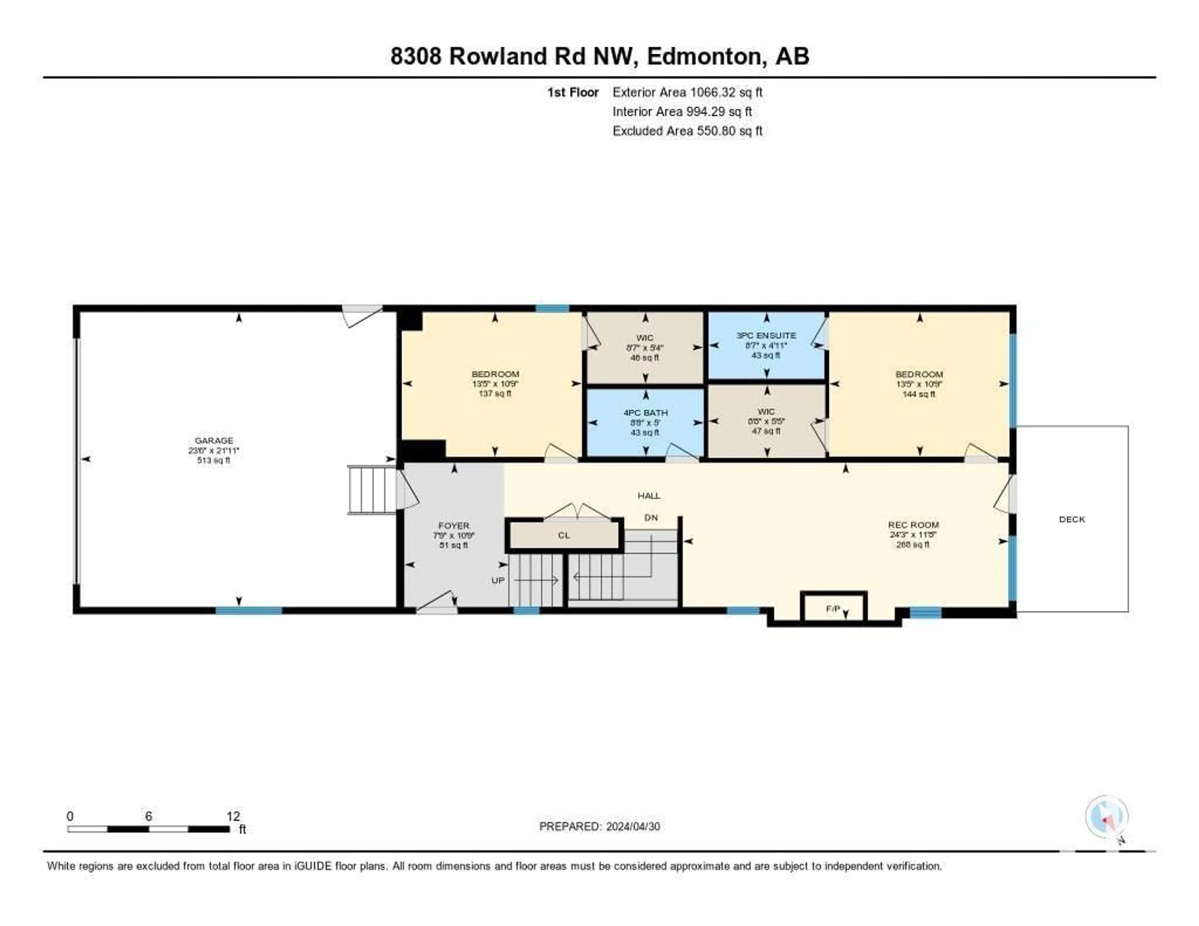 Floor plan for 8308 ROWLAND RD NW, Edmonton Alberta T6A3X1