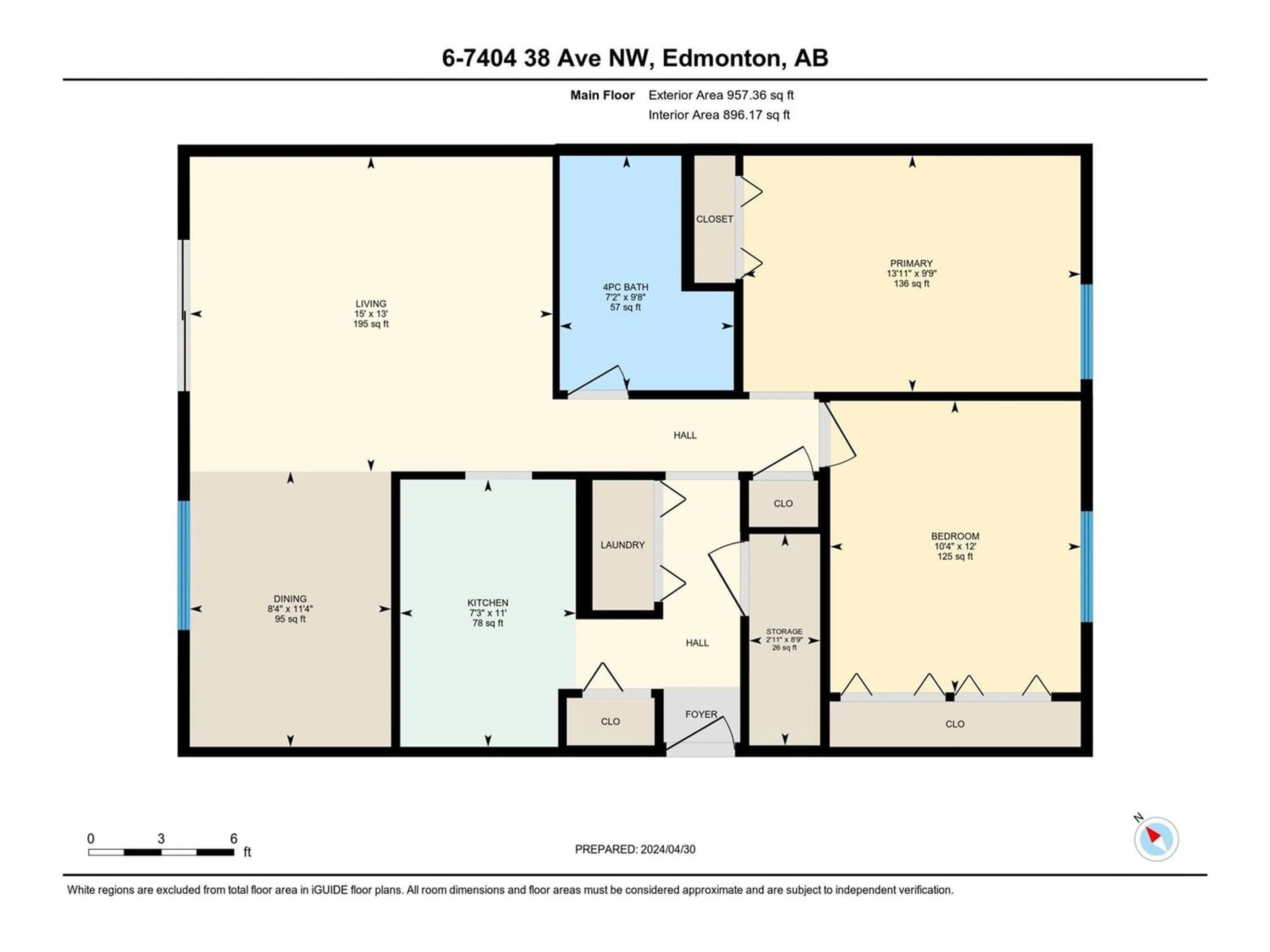 Floor plan for #6 7404 38 AV NW, Edmonton Alberta T6K2P8