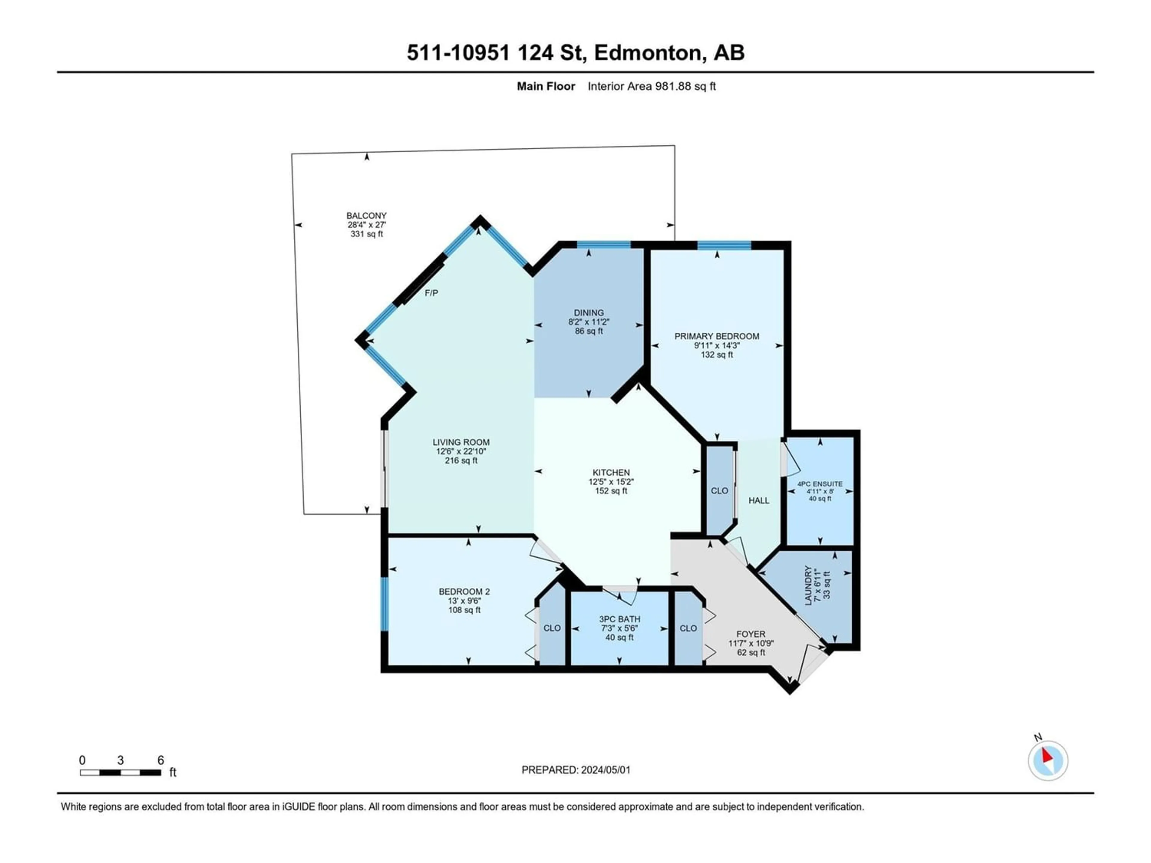 Floor plan for #511 10951 124 ST NW, Edmonton Alberta T5M4E1