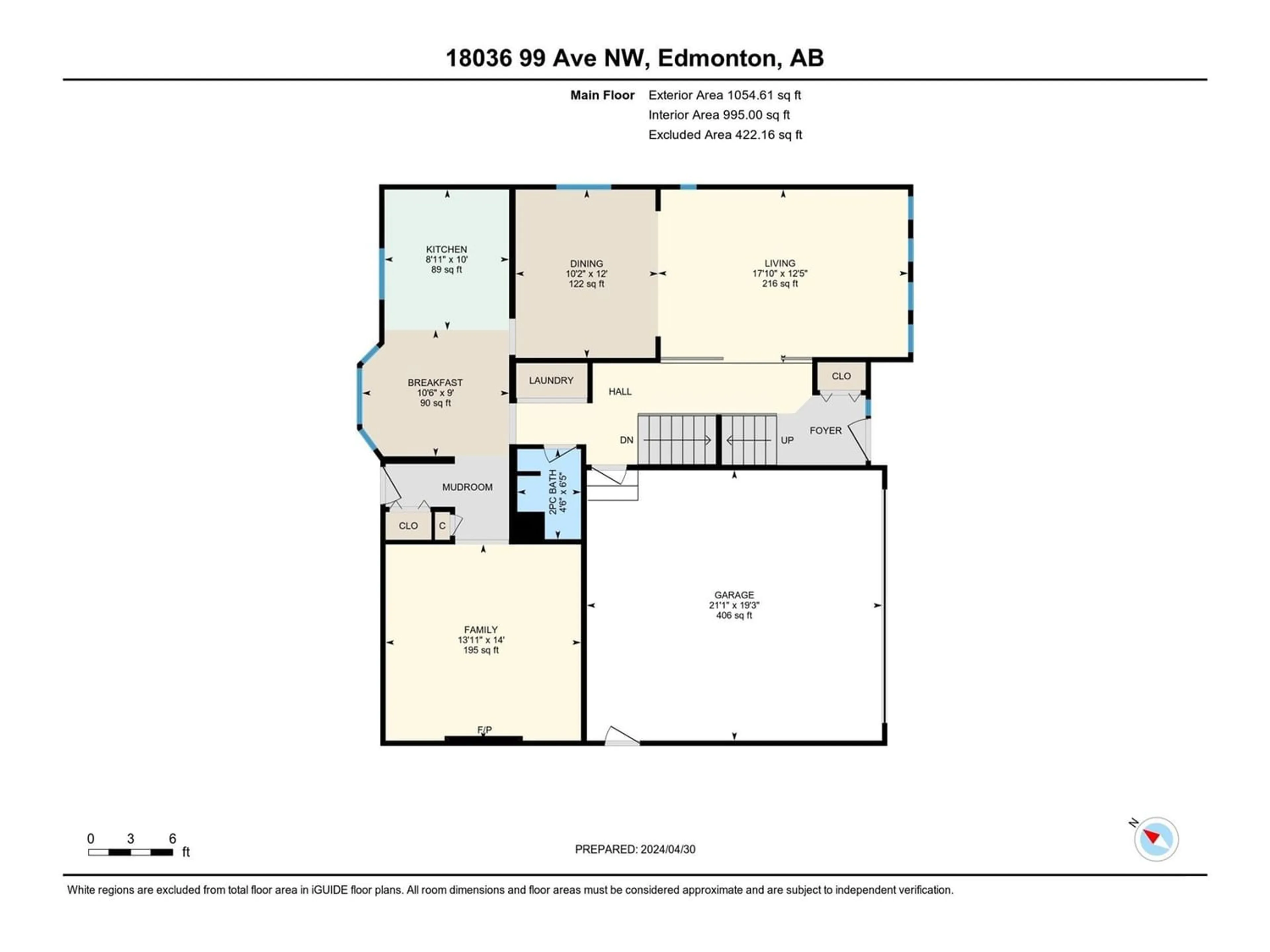 Floor plan for 18036 99 AV NW, Edmonton Alberta T5T3X5