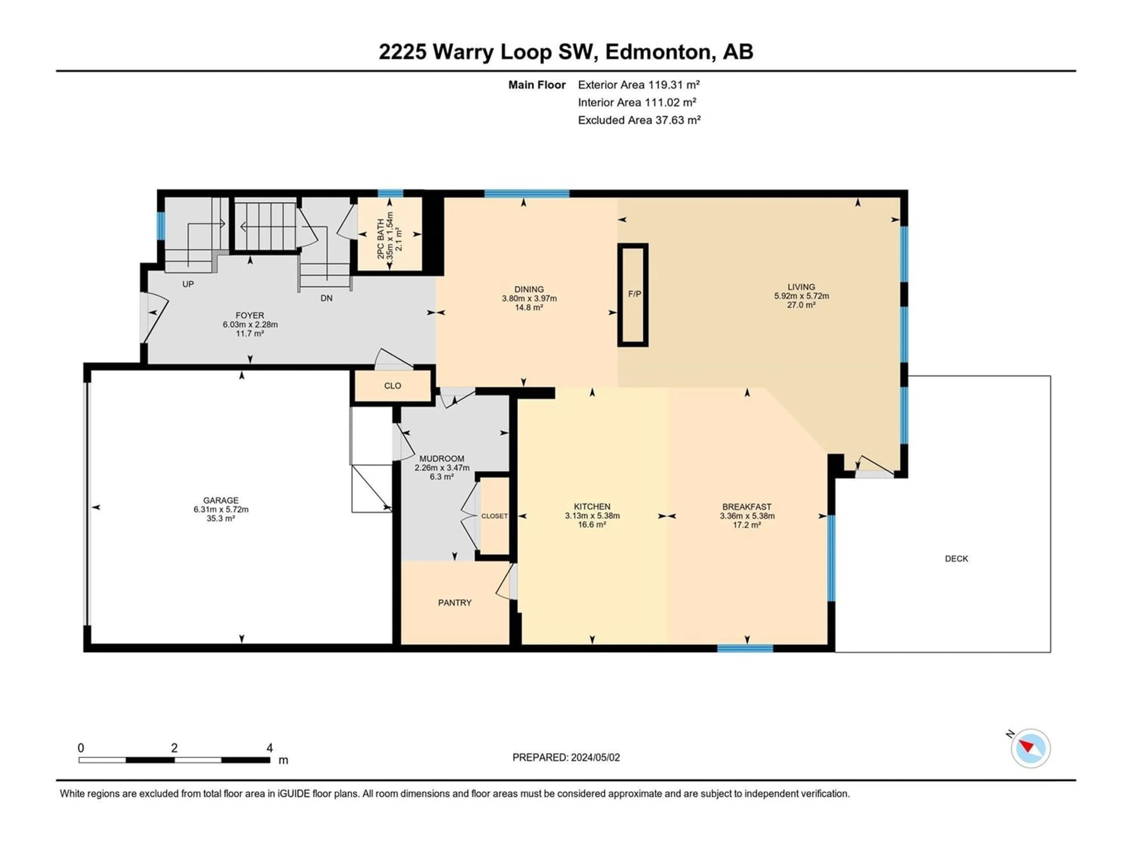 Floor plan for 2225 Warry LO SW, Edmonton Alberta T6W0N8