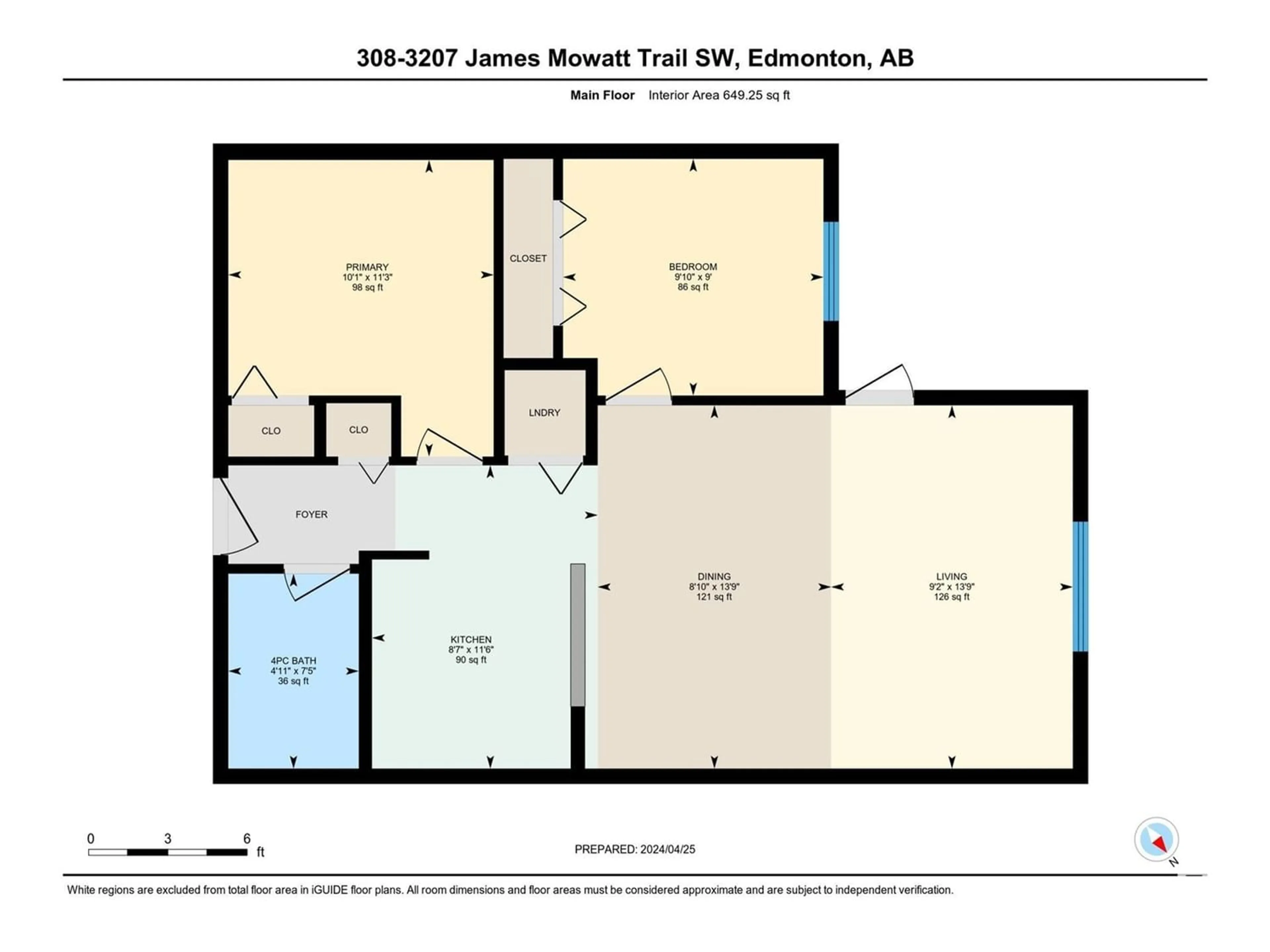 Floor plan for #308 3207 JAMES MOWATT TR SW, Edmonton Alberta T6W3L6