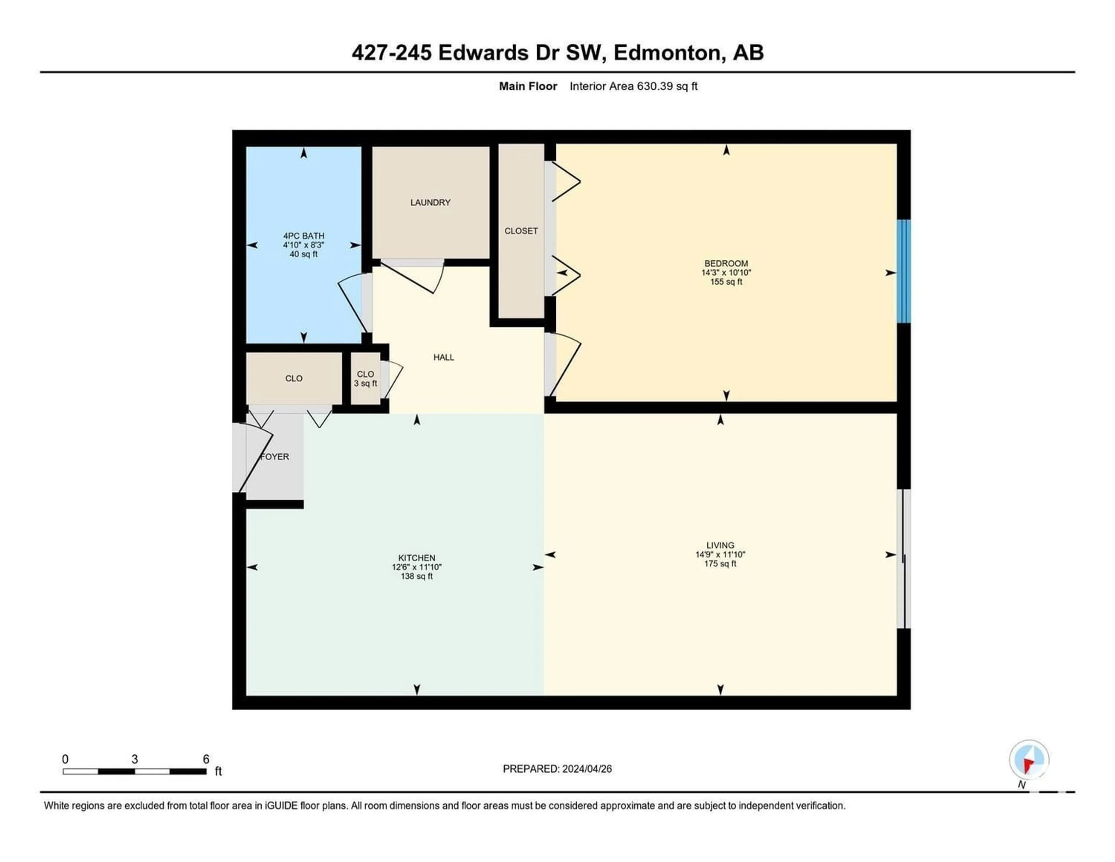 Floor plan for #427 245 EDWARDS DR SW, Edmonton Alberta T6X1J9