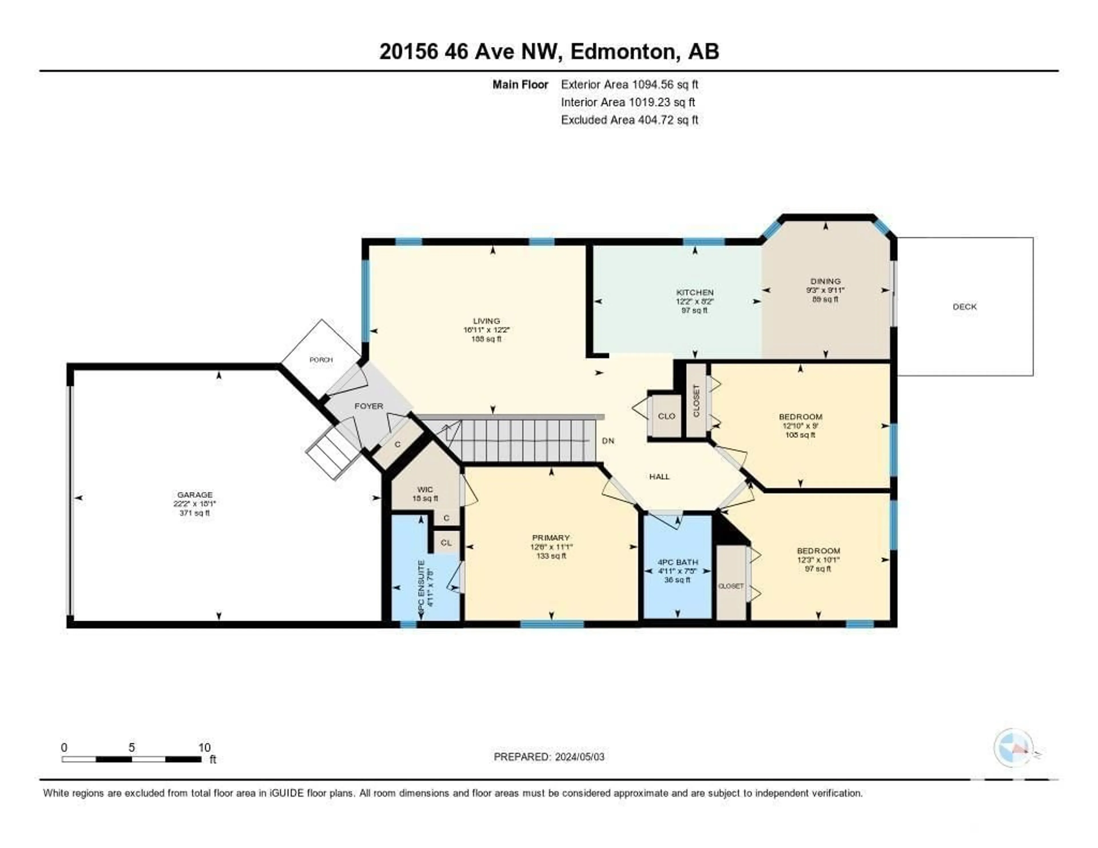 Floor plan for 20156 46 AV NW, Edmonton Alberta T6M2Y1