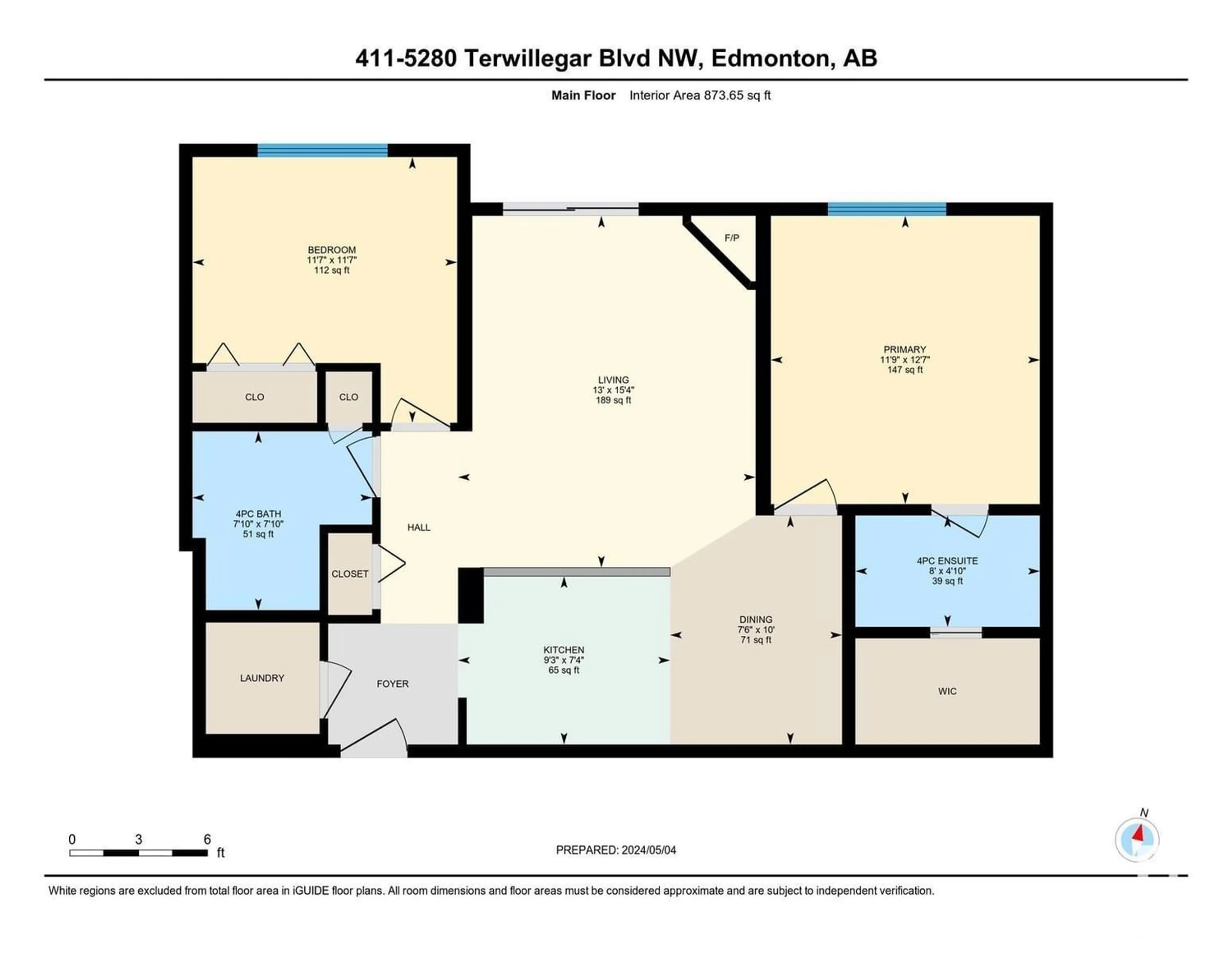 Floor plan for #411 5280 TERWILLEGAR BV NW, Edmonton Alberta T6R3T9