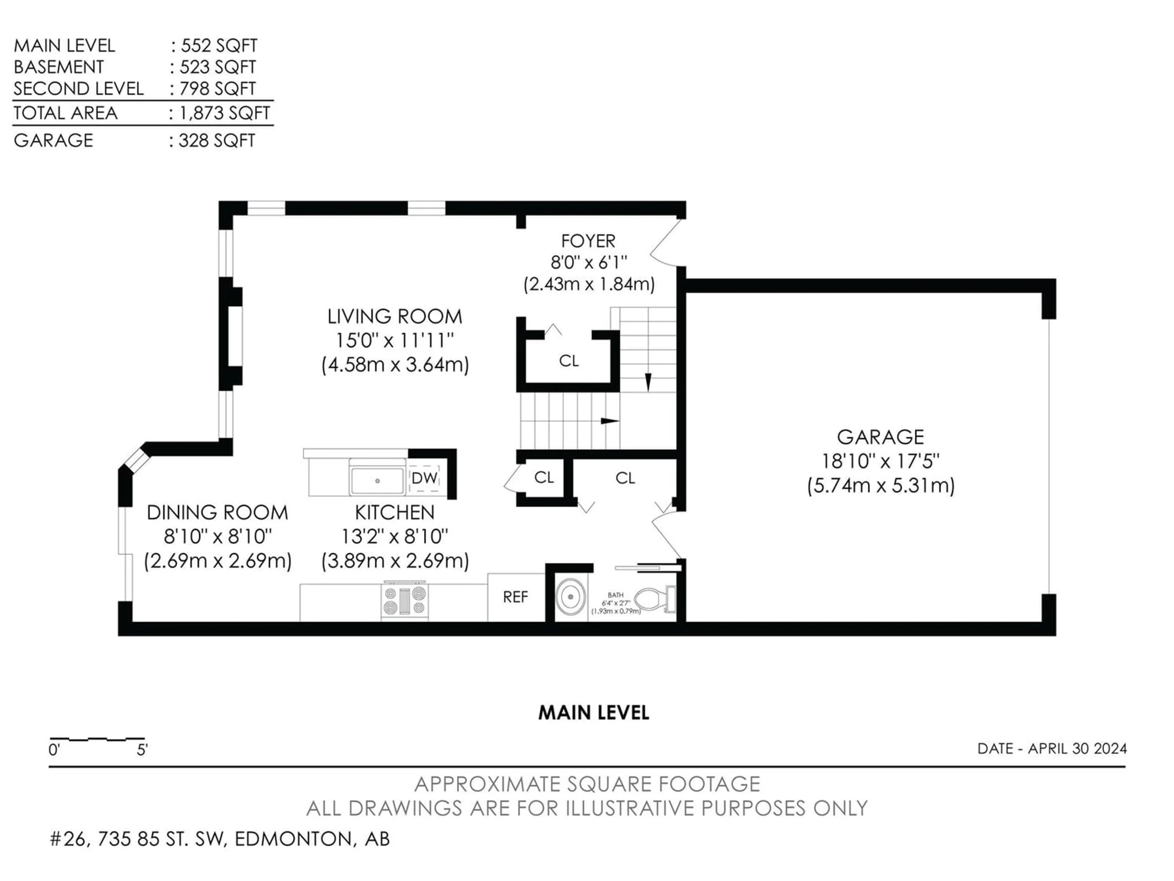 Floor plan for #26 735 85 ST SW, Edmonton Alberta T6X0K5