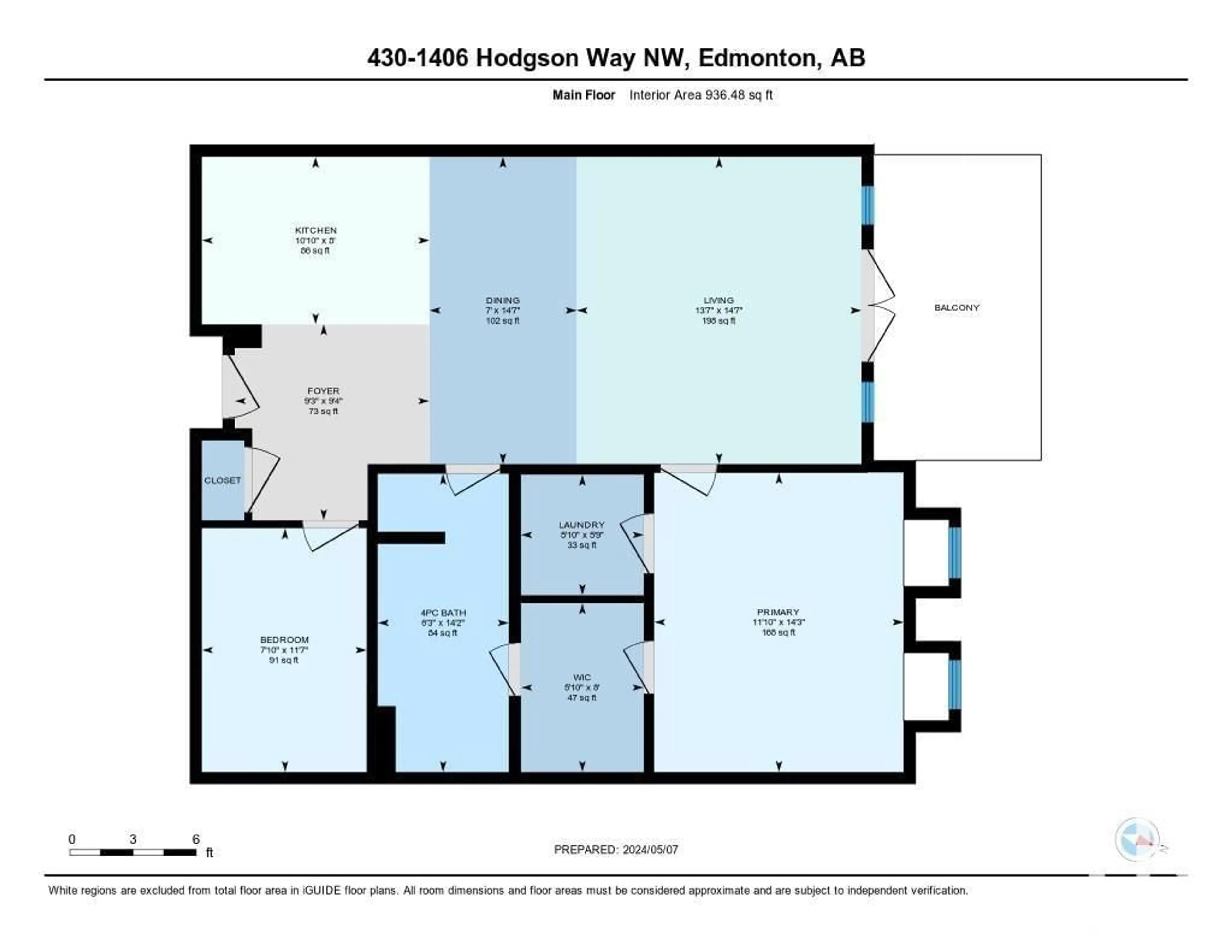 Floor plan for #430 1406 HODGSON WY NW, Edmonton Alberta T6R3K1