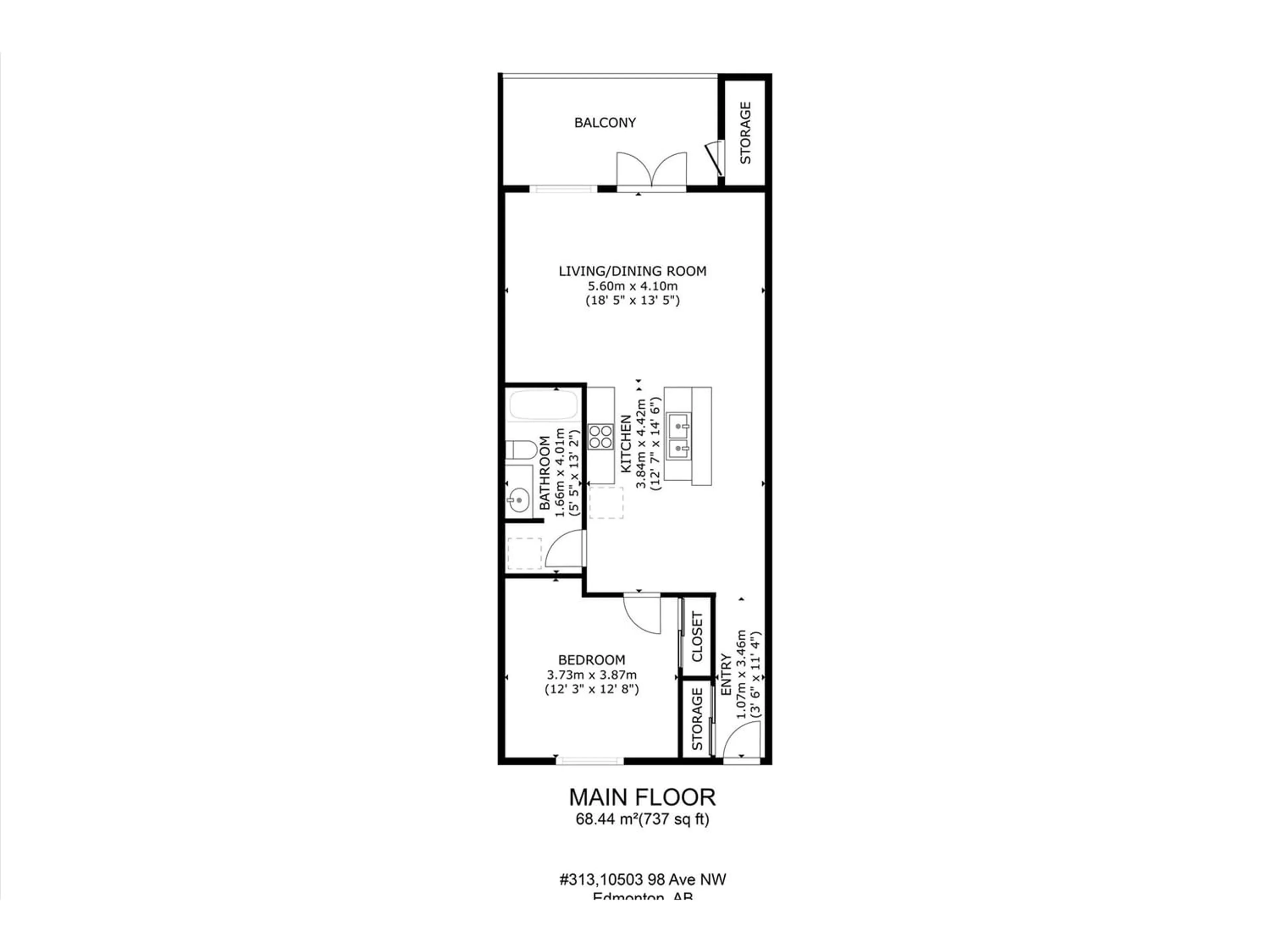 Floor plan for #313 10503 98 AV NW, Edmonton Alberta T5K0B2