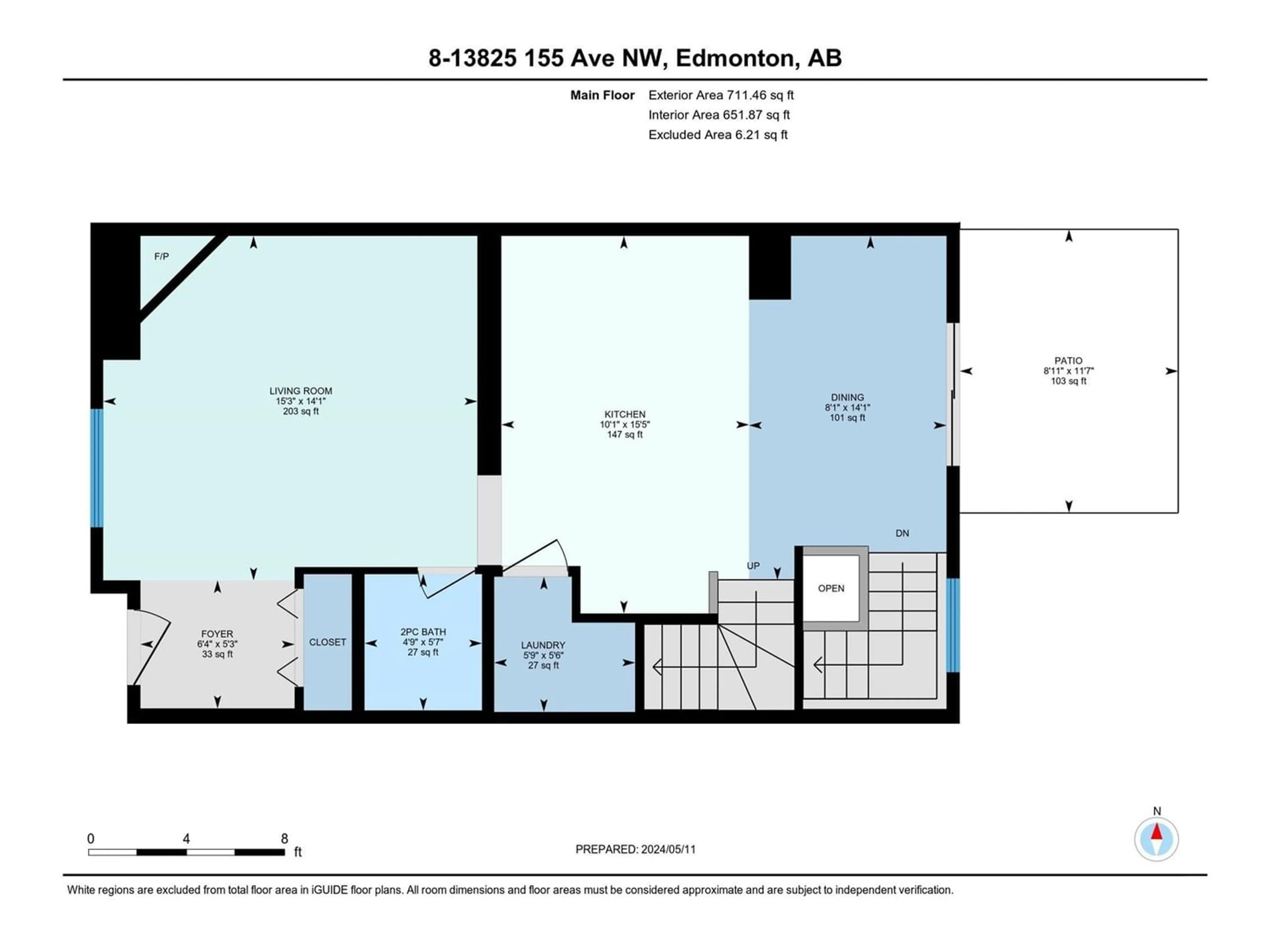 Floor plan for #8 13825 155 AV NW, Edmonton Alberta T6V0B8
