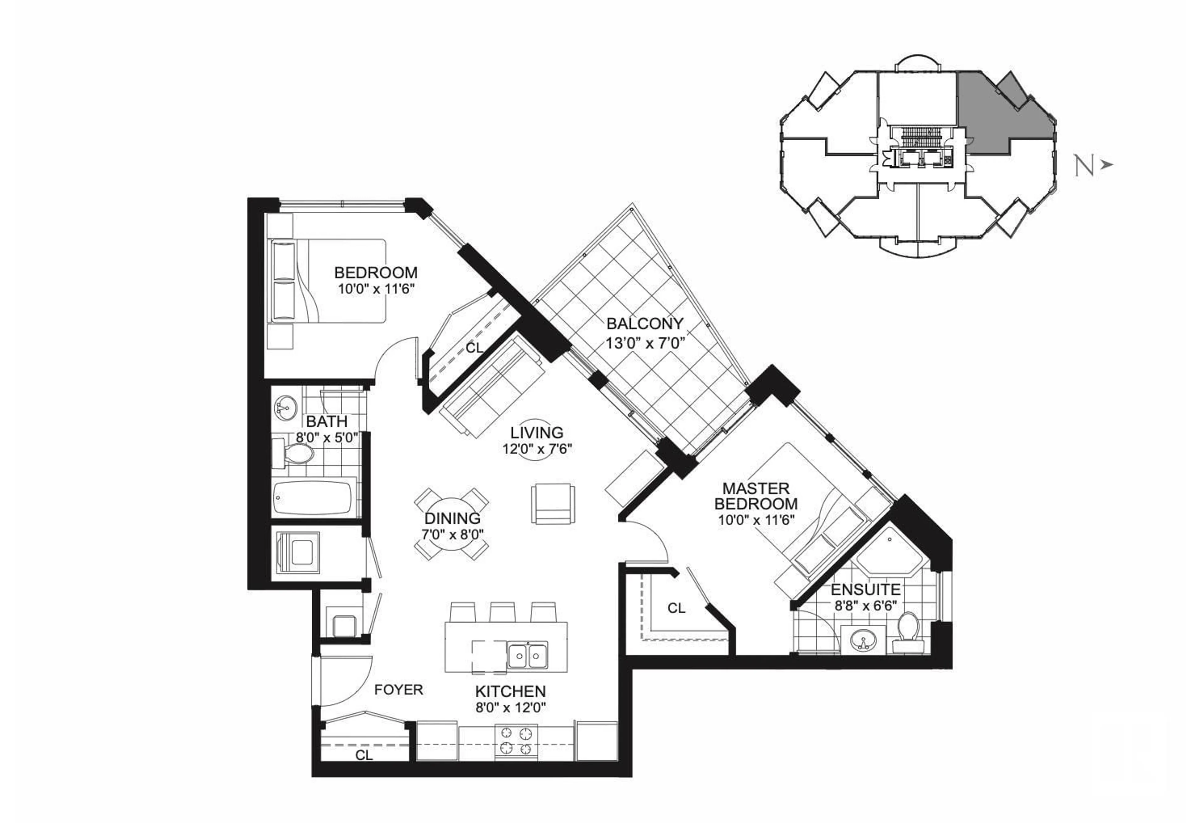 Floor plan for #907 10388 105 ST NW, Edmonton Alberta T5J0C2