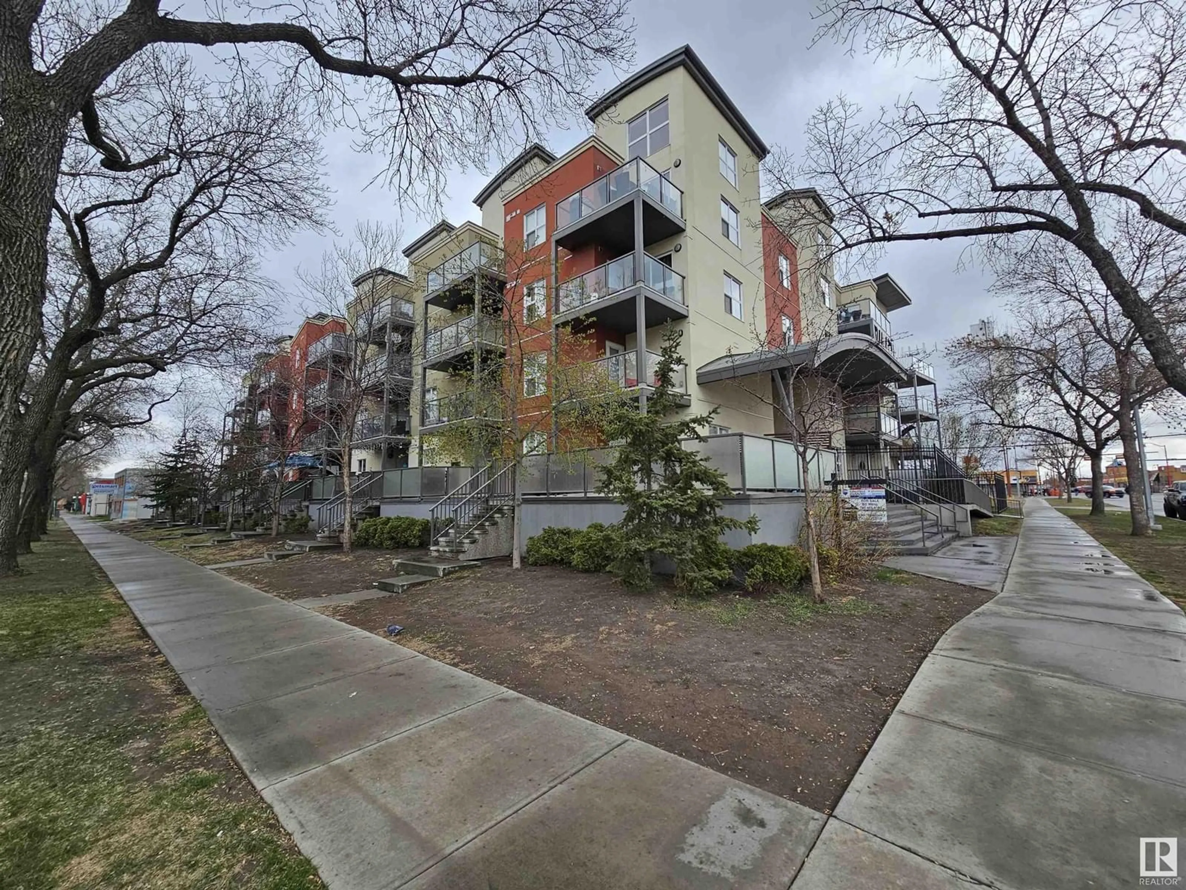 A pic from exterior of the house or condo, the street view for #215 10118 106 AV NW, Edmonton Alberta T5J3S4