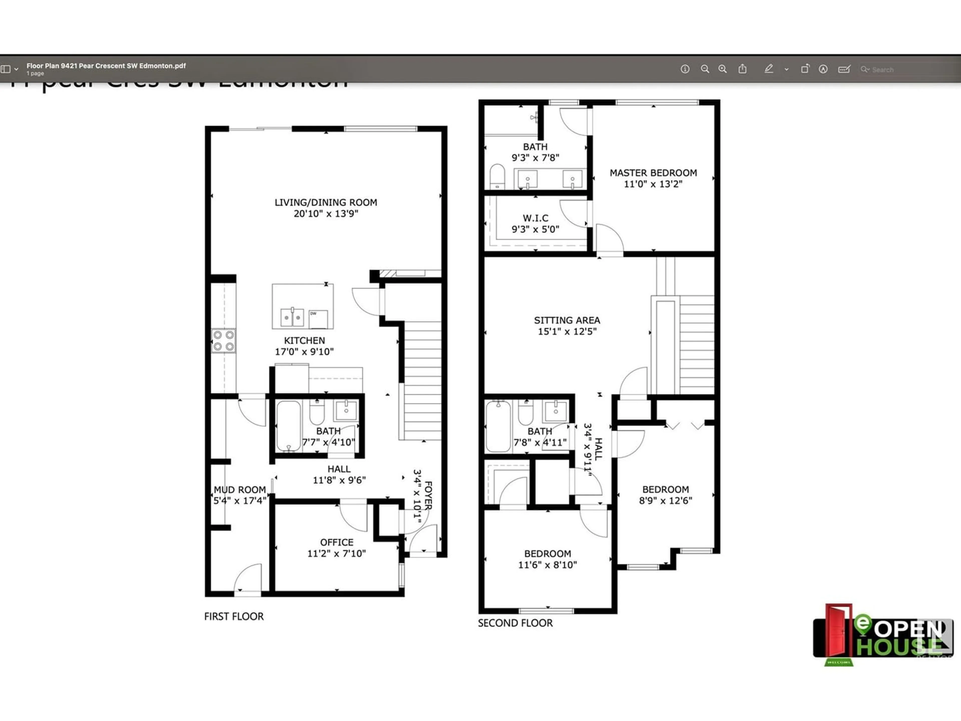 Floor plan for 9421 PEAR CR SW, Edmonton Alberta T6X2Z5