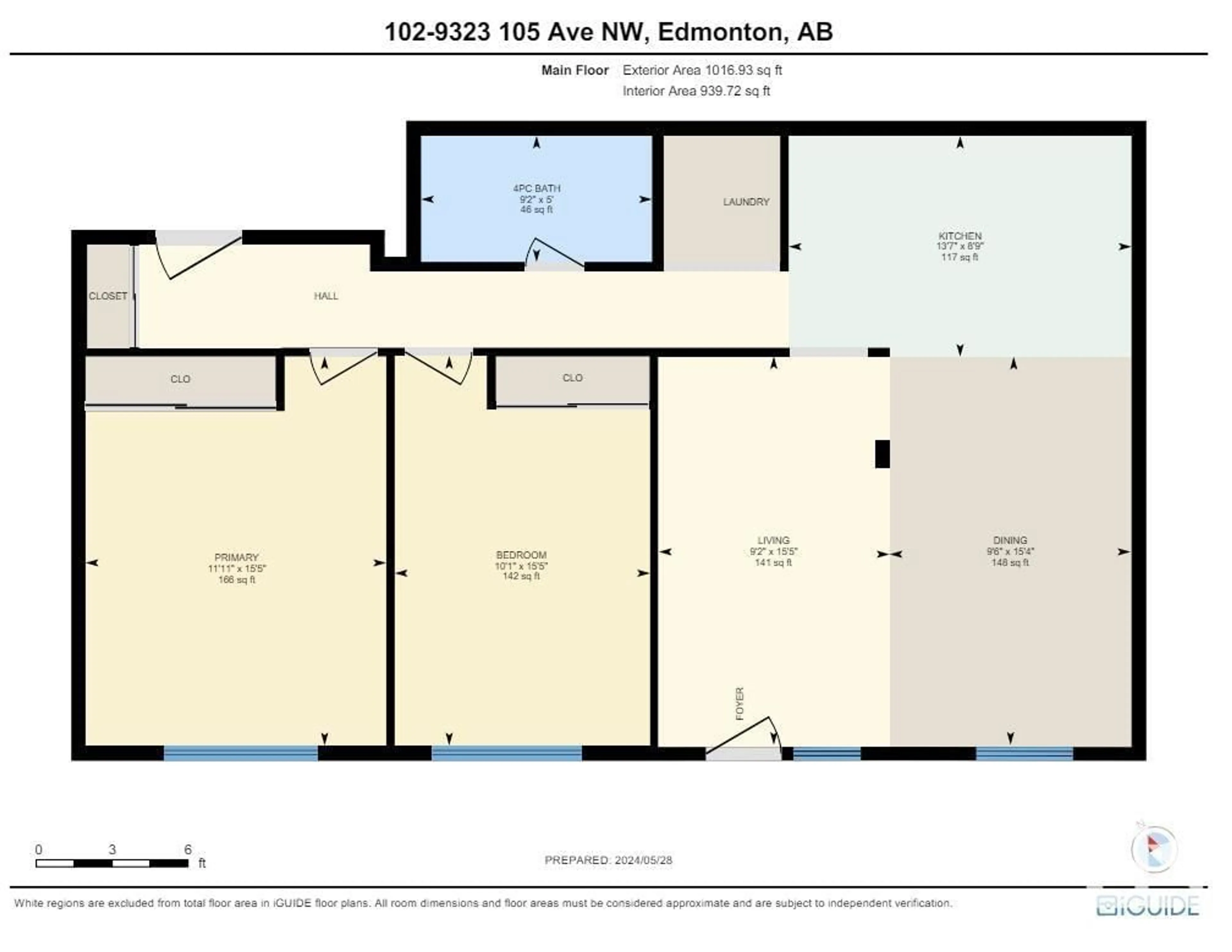 Floor plan for #102 9323 105 AV NW NW, Edmonton Alberta T5H0J7