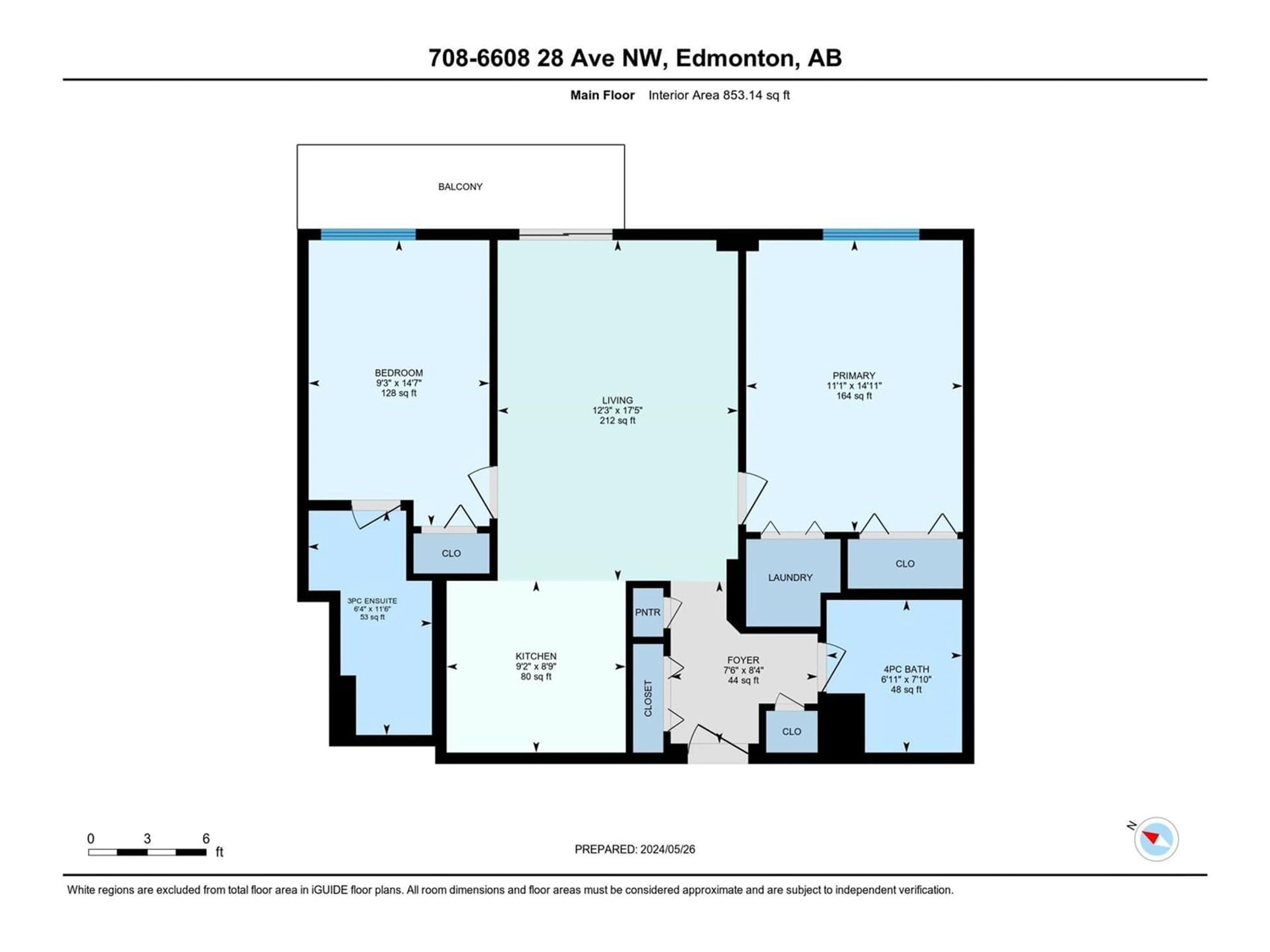 Floor plan for #708 6608 28 AV NW, Edmonton Alberta T6K2R1