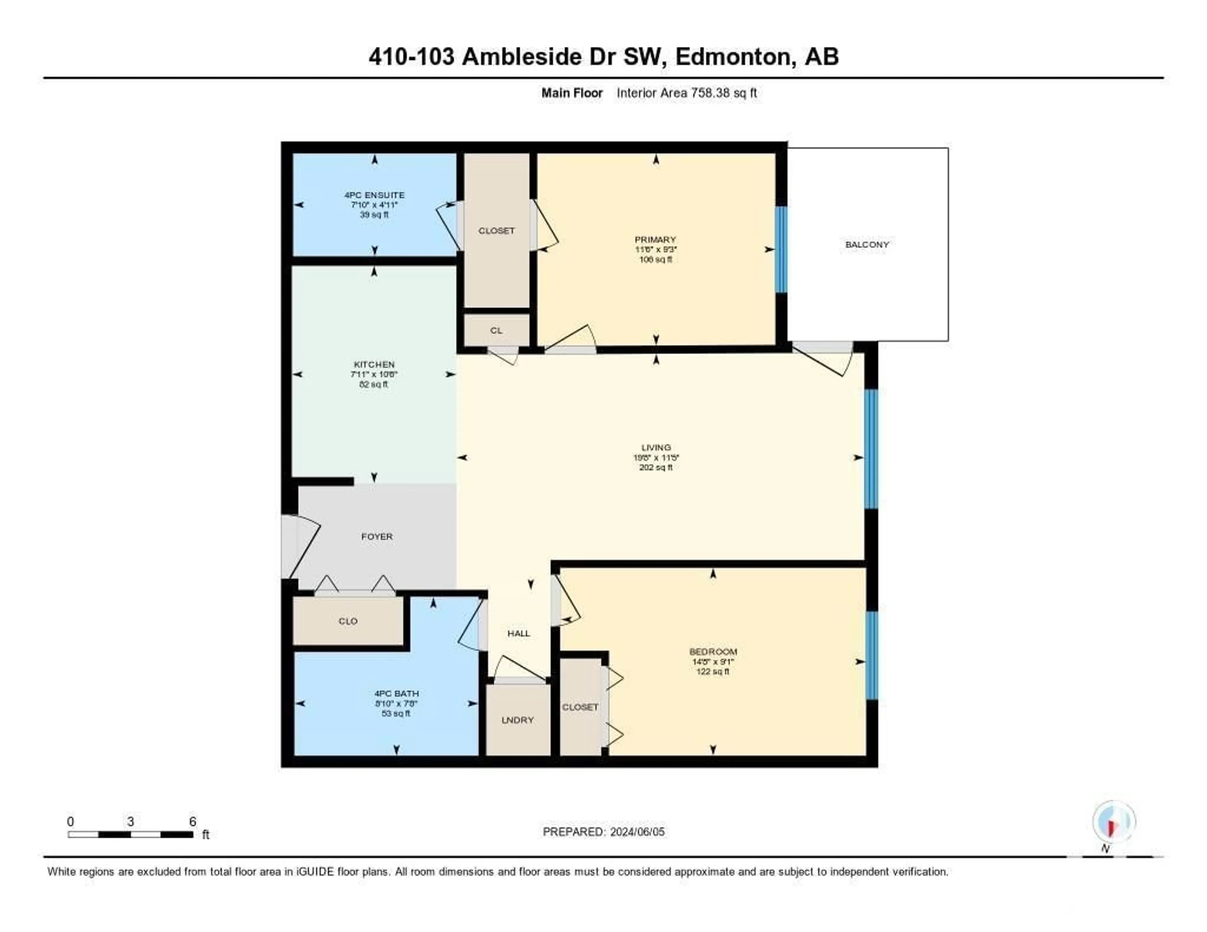 Floor plan for #410 103 AMBELESIDE DR SW, Edmonton Alberta T6X0J4