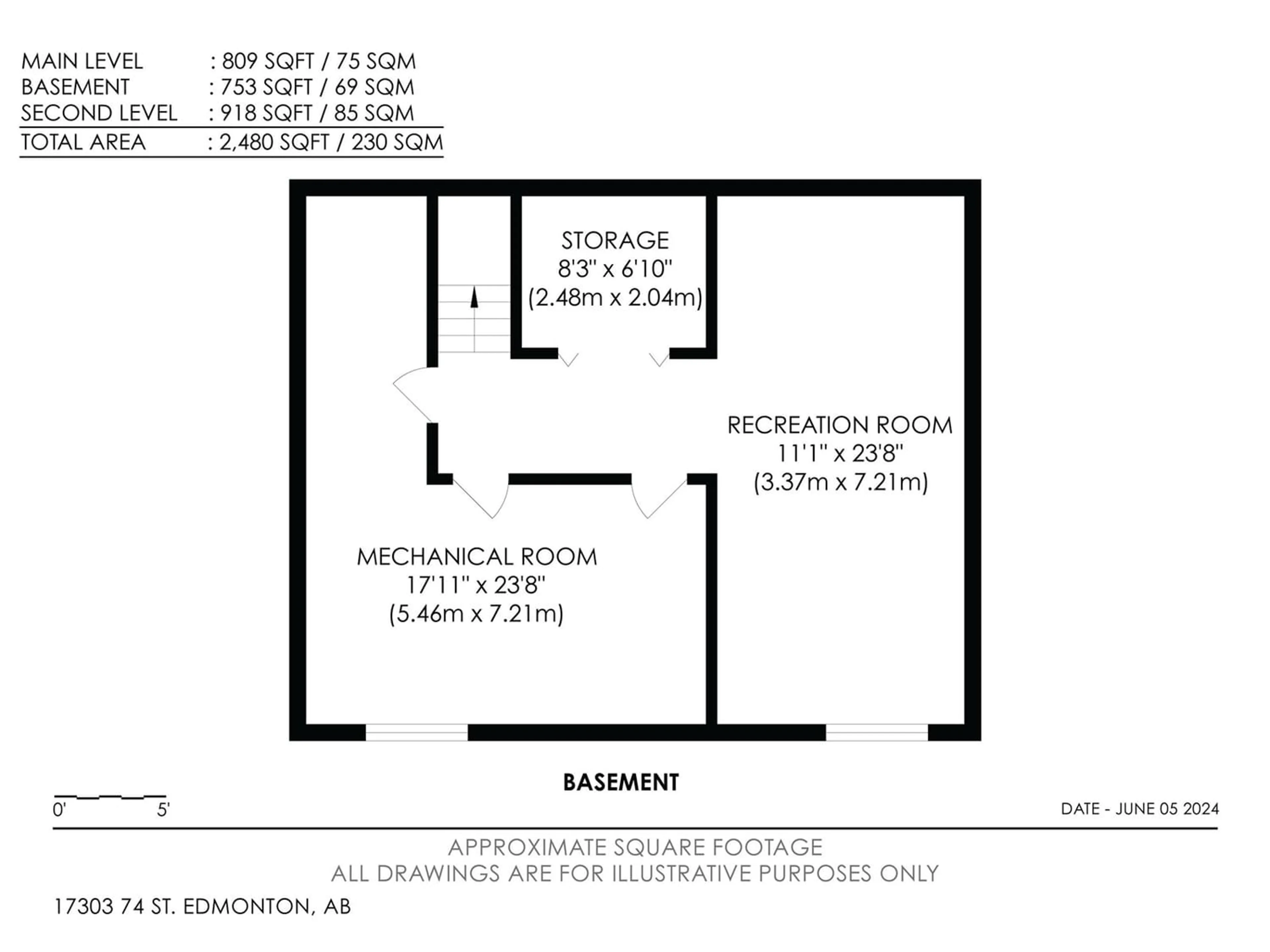 Floor plan for 17303 74 ST NW NW, Edmonton Alberta T5Z0J8