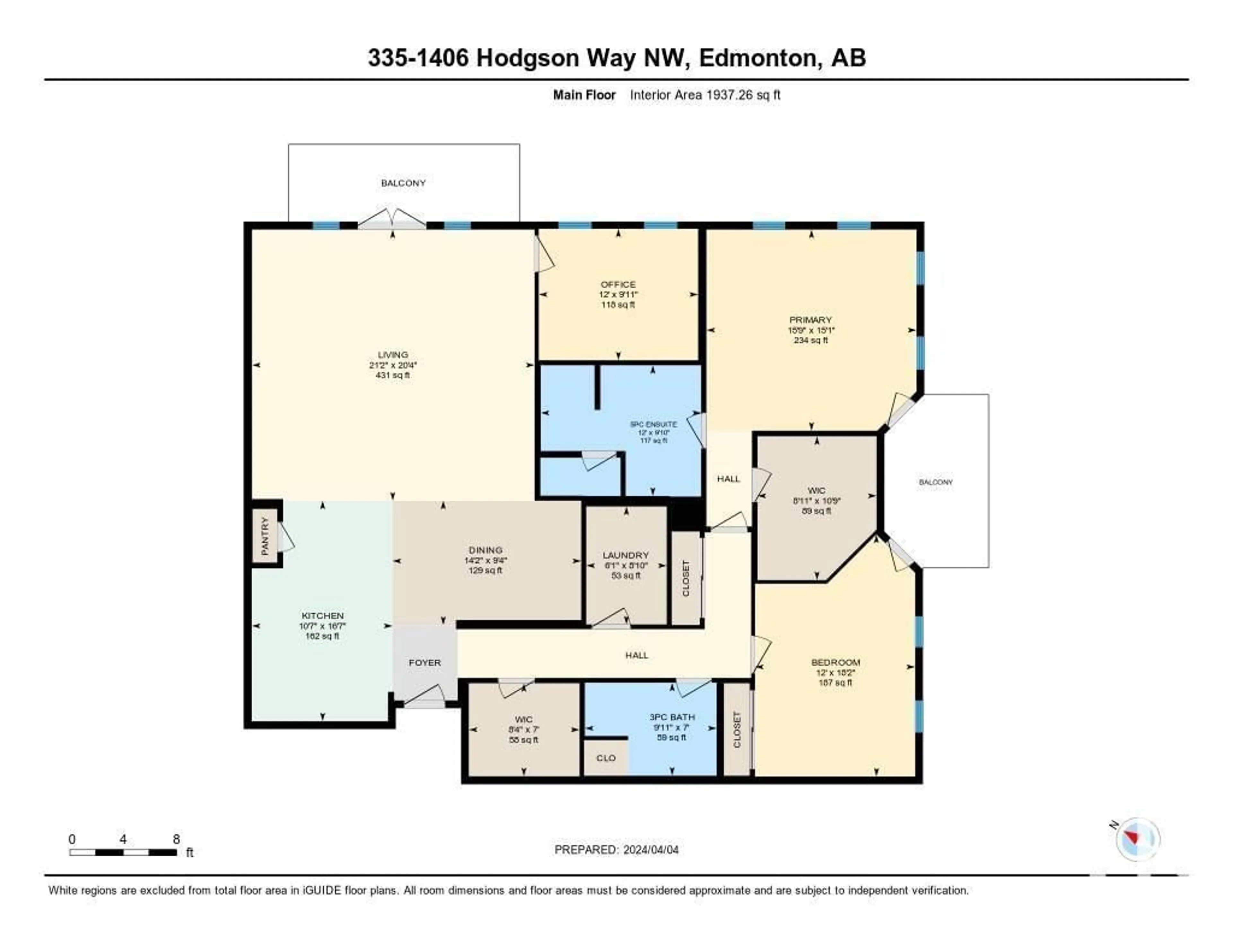 Floor plan for #335 1406 HODGSON WY NW, Edmonton Alberta T6R3K1