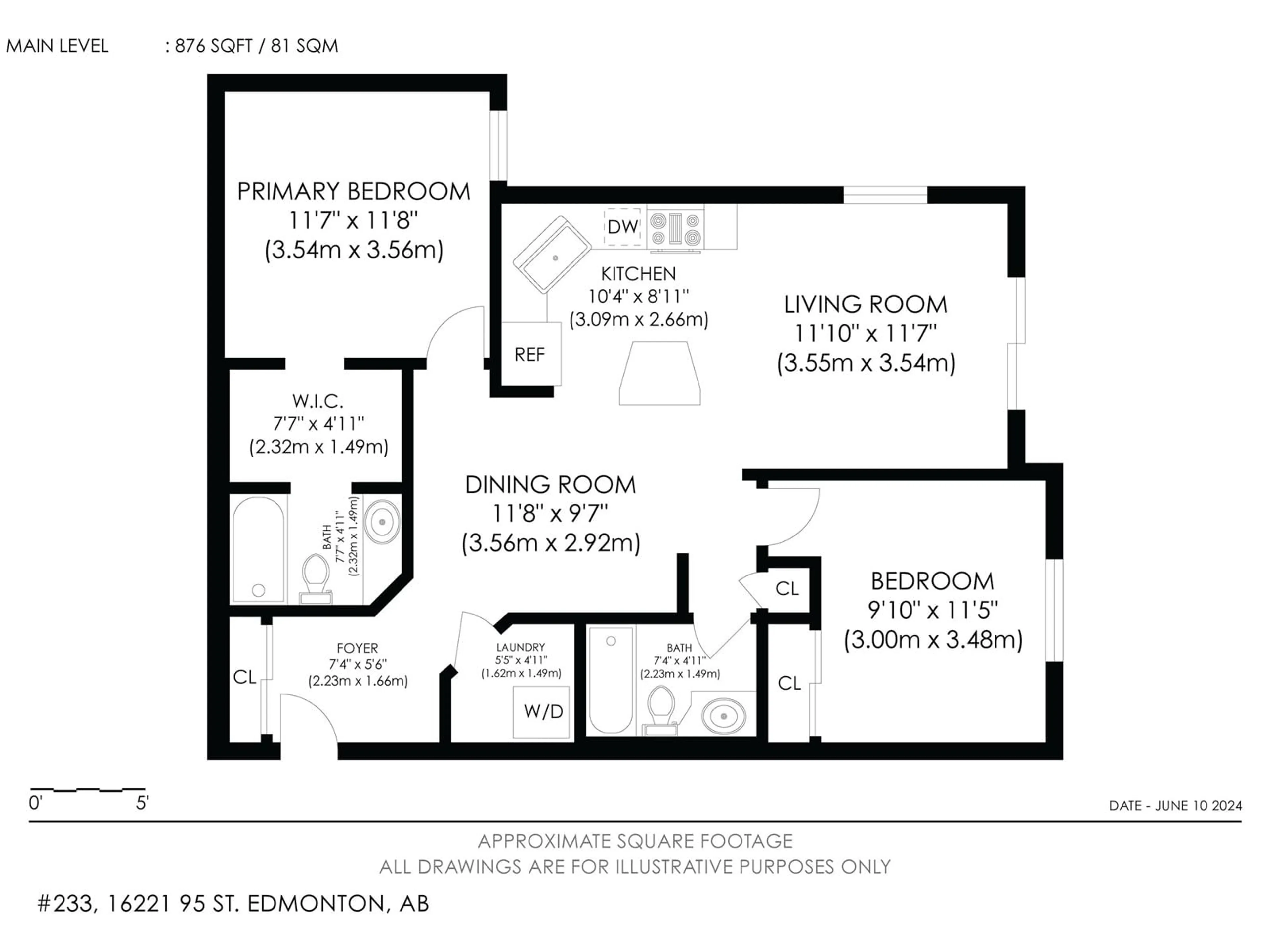 Floor plan for #233 16221 95 ST NW, Edmonton Alberta T5Z3V3
