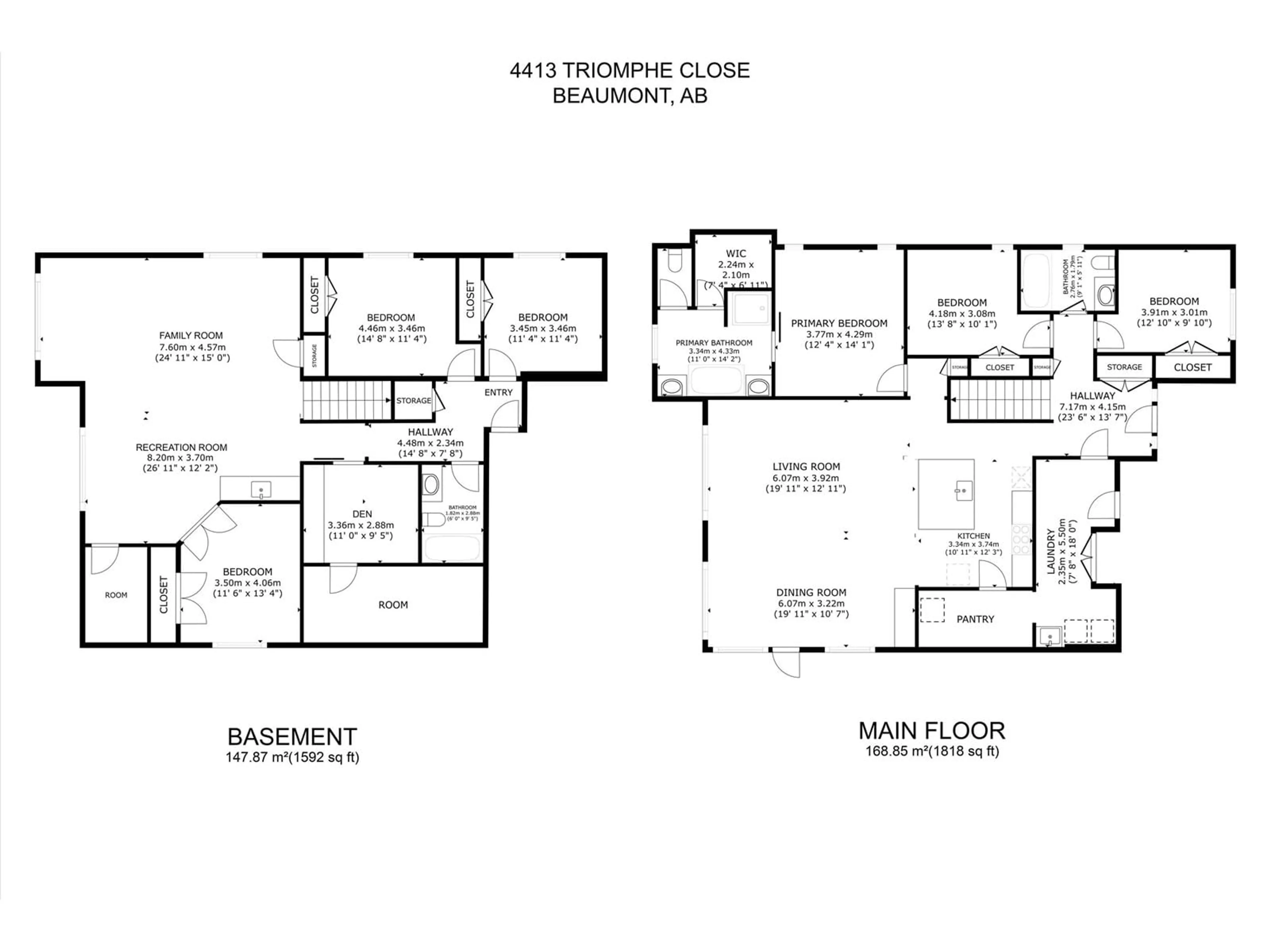 Floor plan for 4413 TRIOMPHE CL, Beaumont Alberta T4X0C3