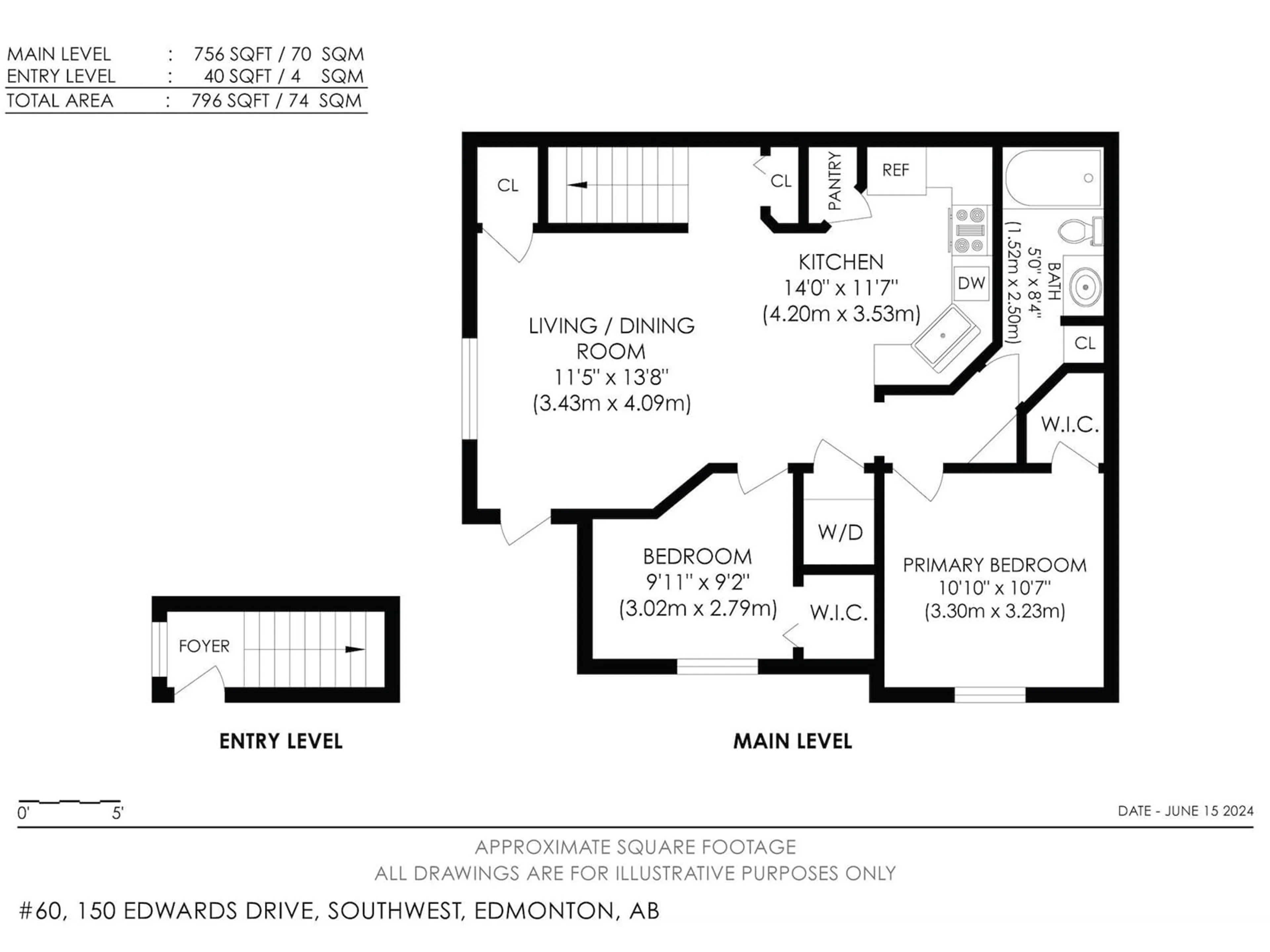 Floor plan for #60 150 EDWARDS DR SW, Edmonton Alberta T6X1M4