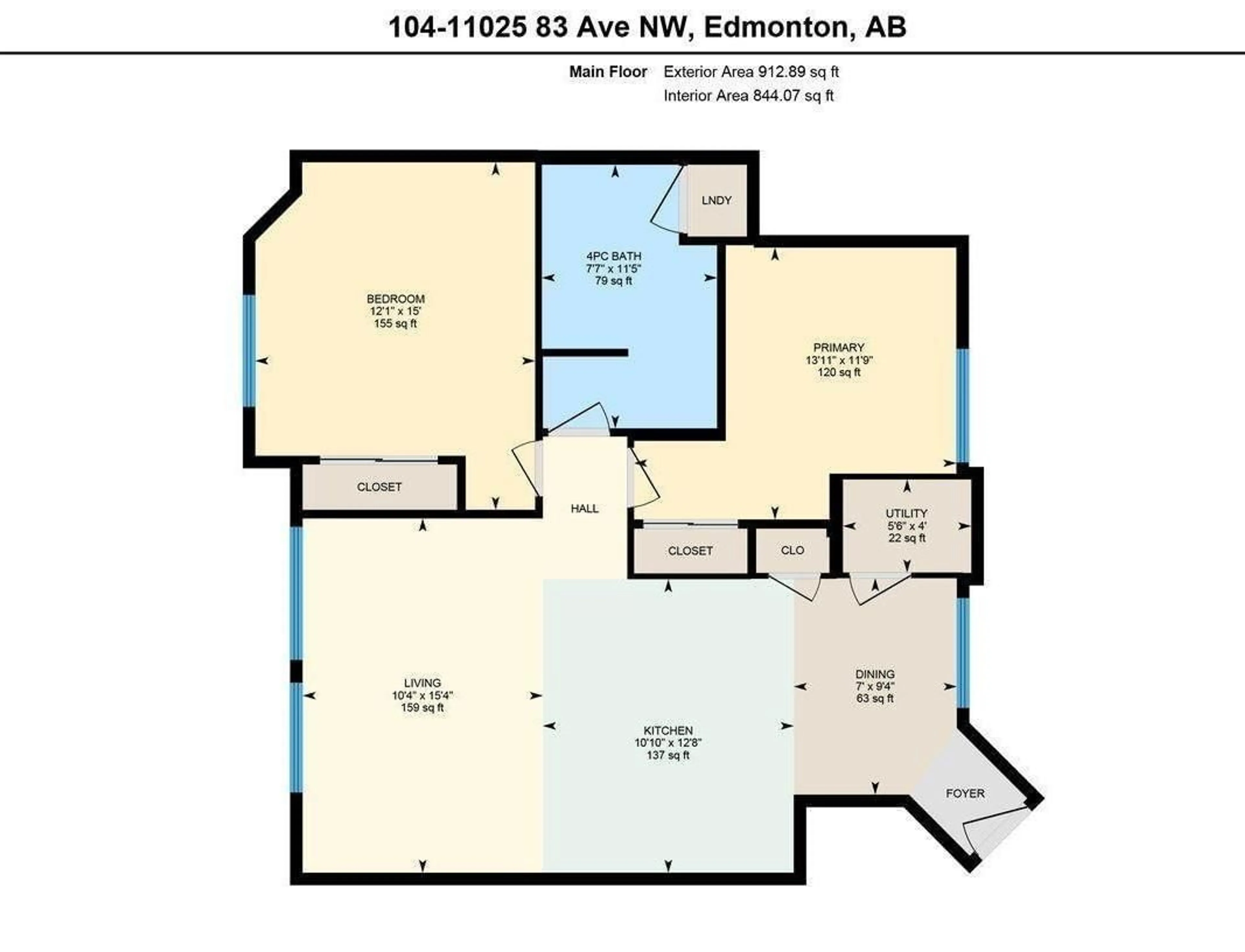 Floor plan for #104 11025 83 AV NW, Edmonton Alberta T6G2V5