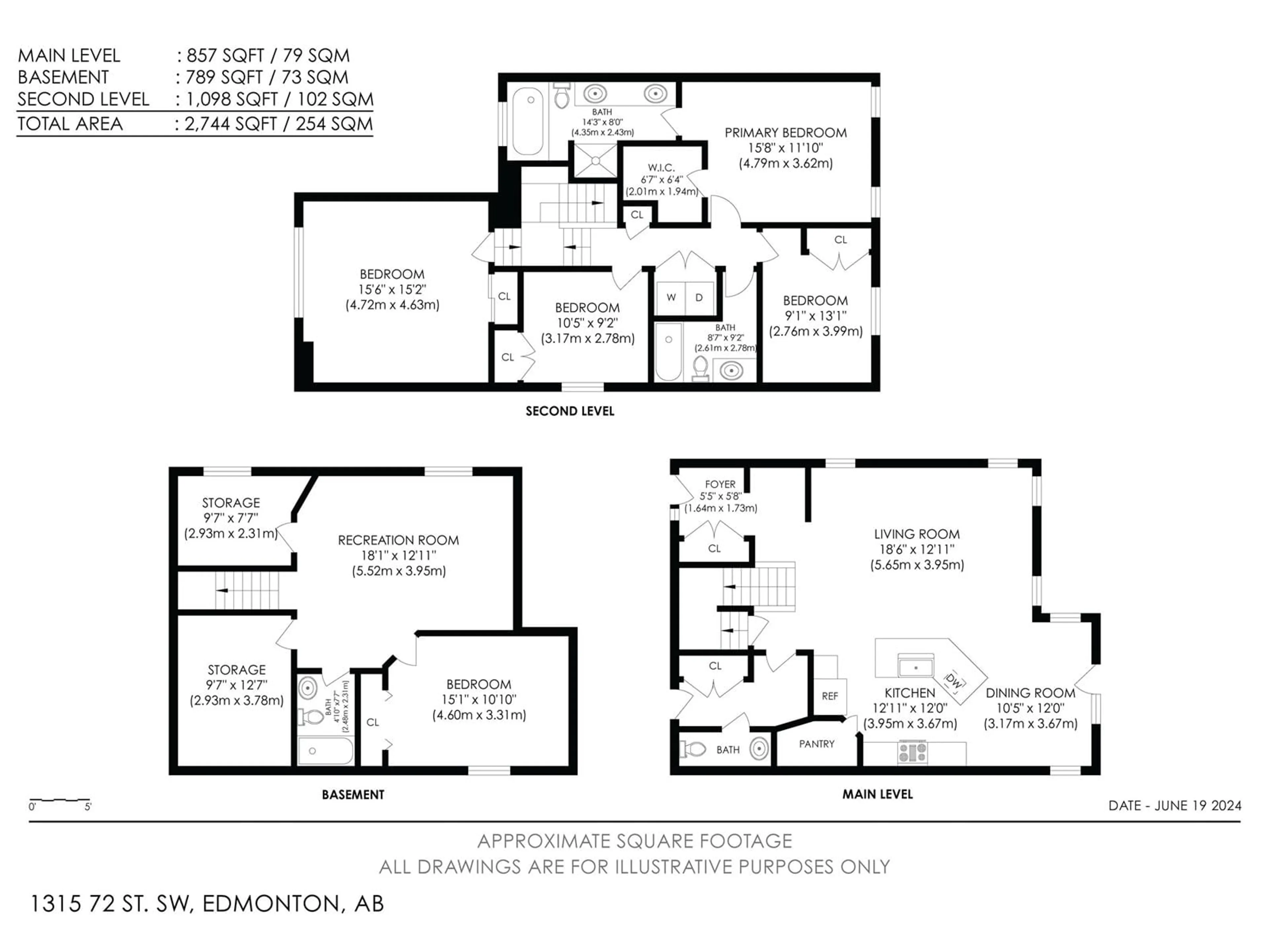 Floor plan for 1315 72 ST SW, Edmonton Alberta T6X0H2