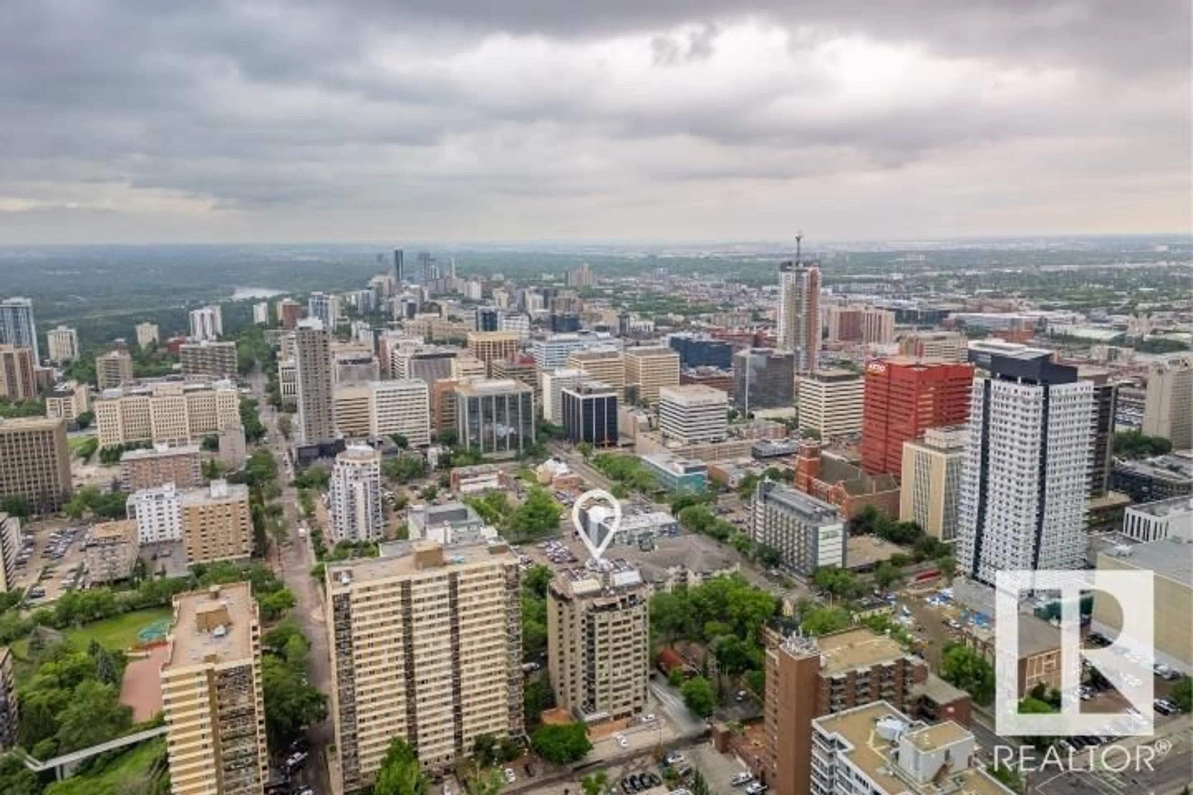 A pic from exterior of the house or condo, the view of city buildings for #704 9921 104 ST NW, Edmonton Alberta T5K2K3