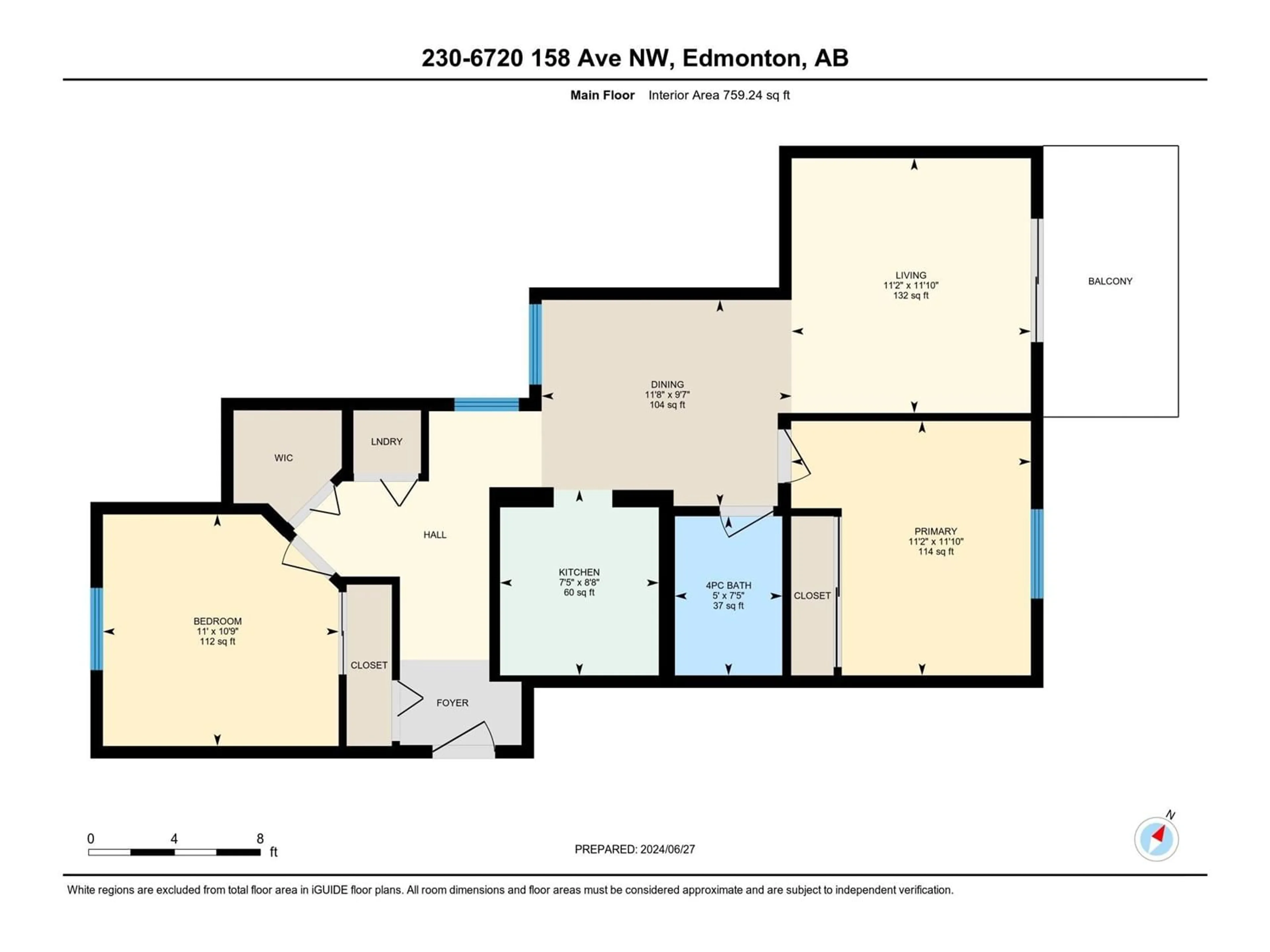 Floor plan for #230 6720 158 AV NW, Edmonton Alberta T5Z3B1