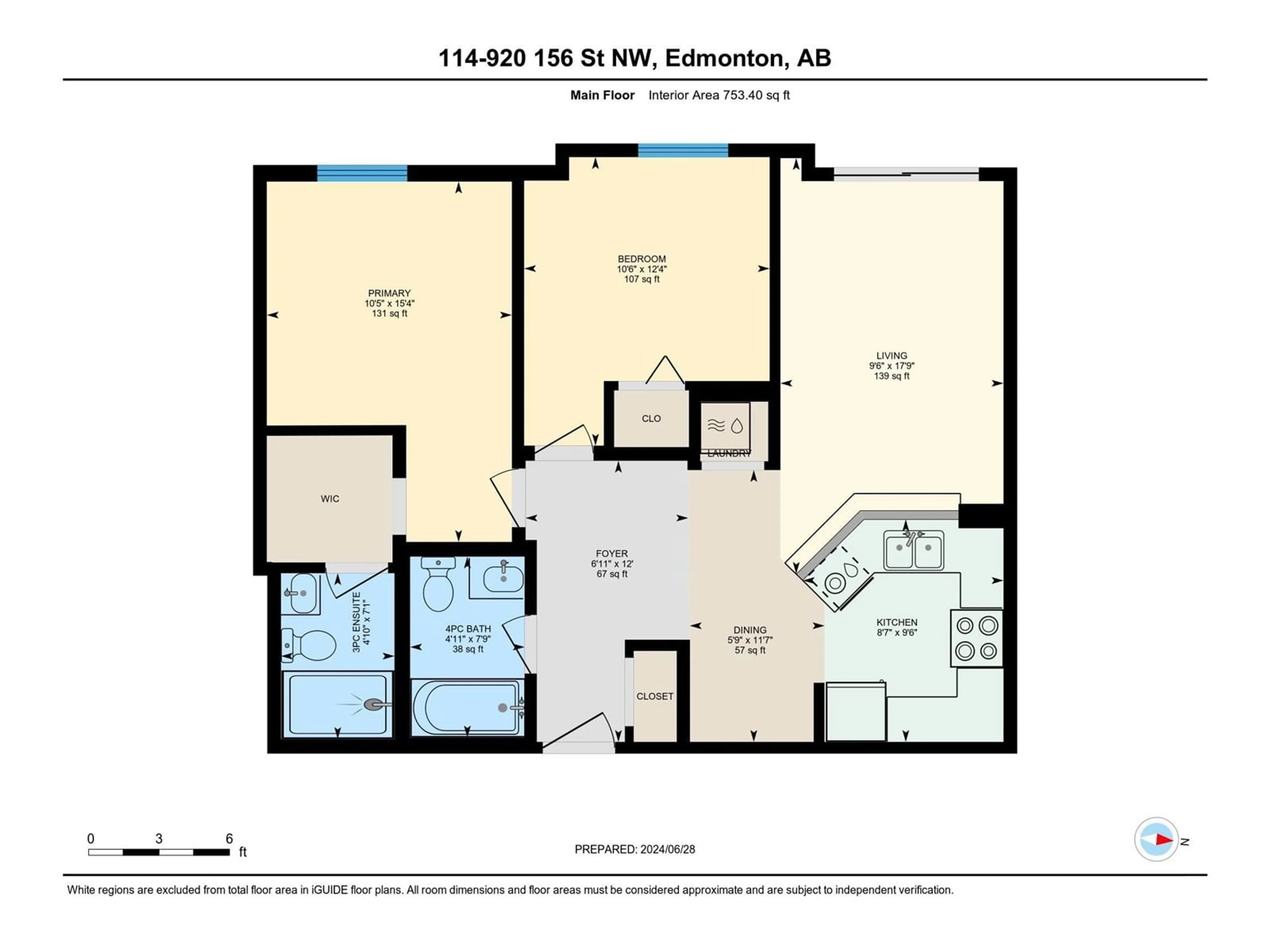 Floor plan for #114 920 156 ST NW, Edmonton Alberta T6R0N6