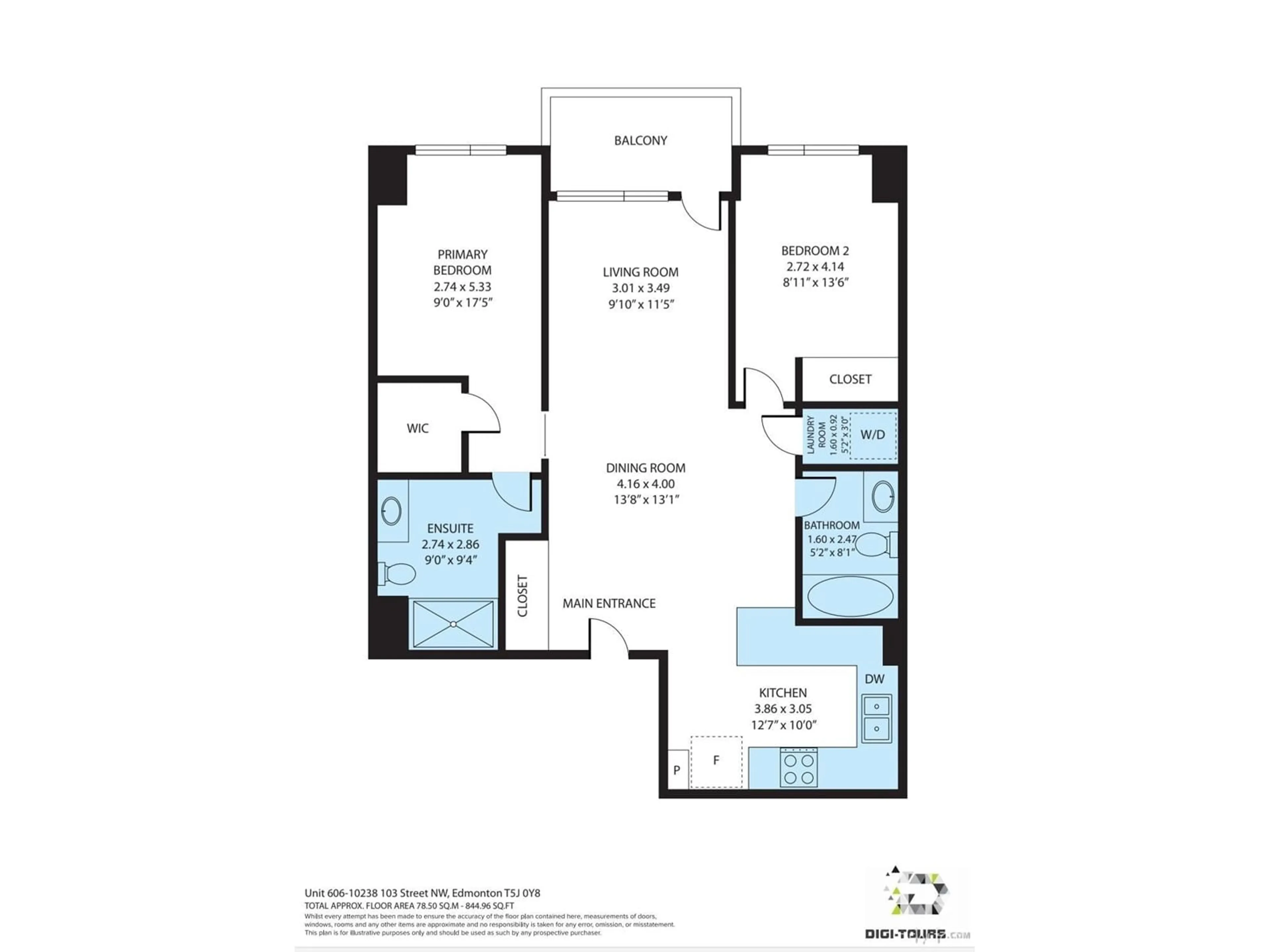 Floor plan for #606 10238 103 ST NW, Edmonton Alberta T5J0G8