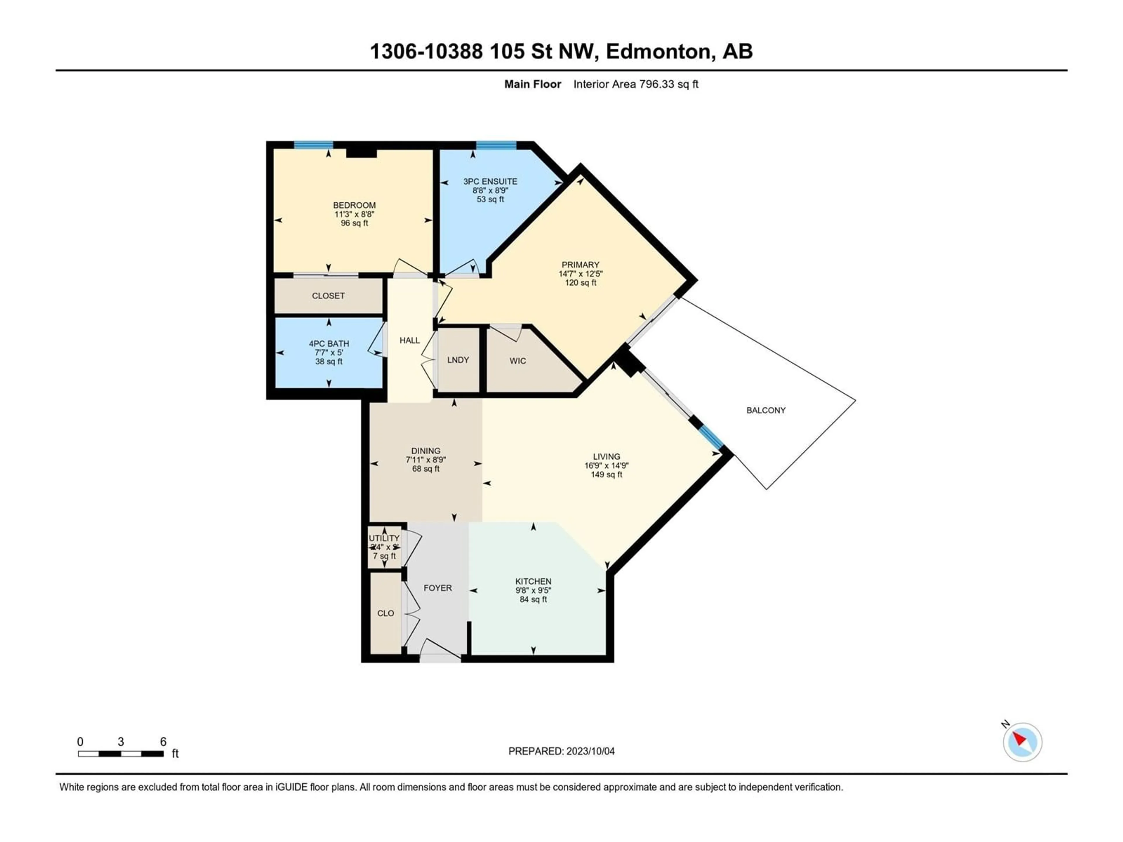 Floor plan for #1306 10388 105 ST NW, Edmonton Alberta T5J0C2