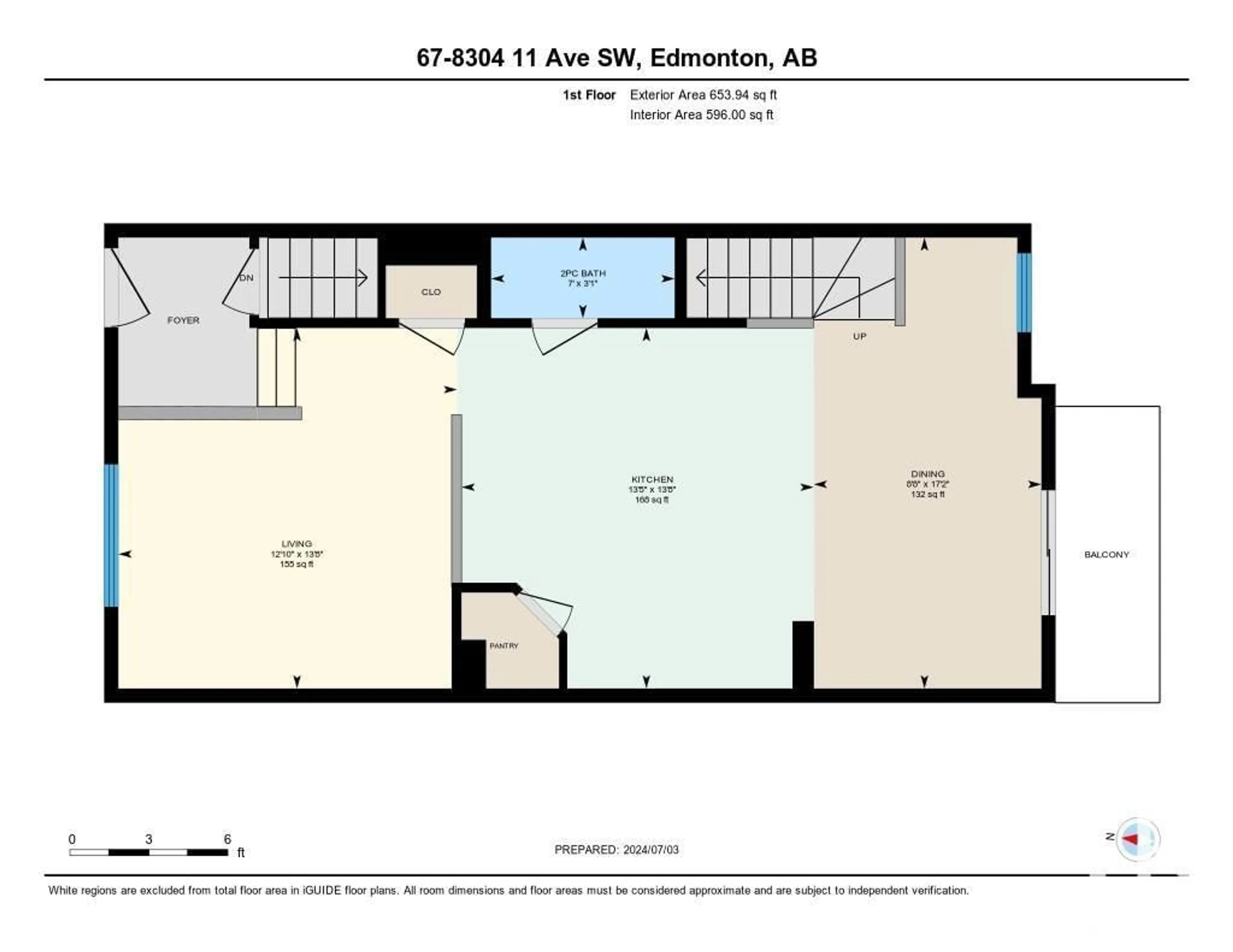 Floor plan for #67 8304 11 AV SW, Edmonton Alberta T6X1J8