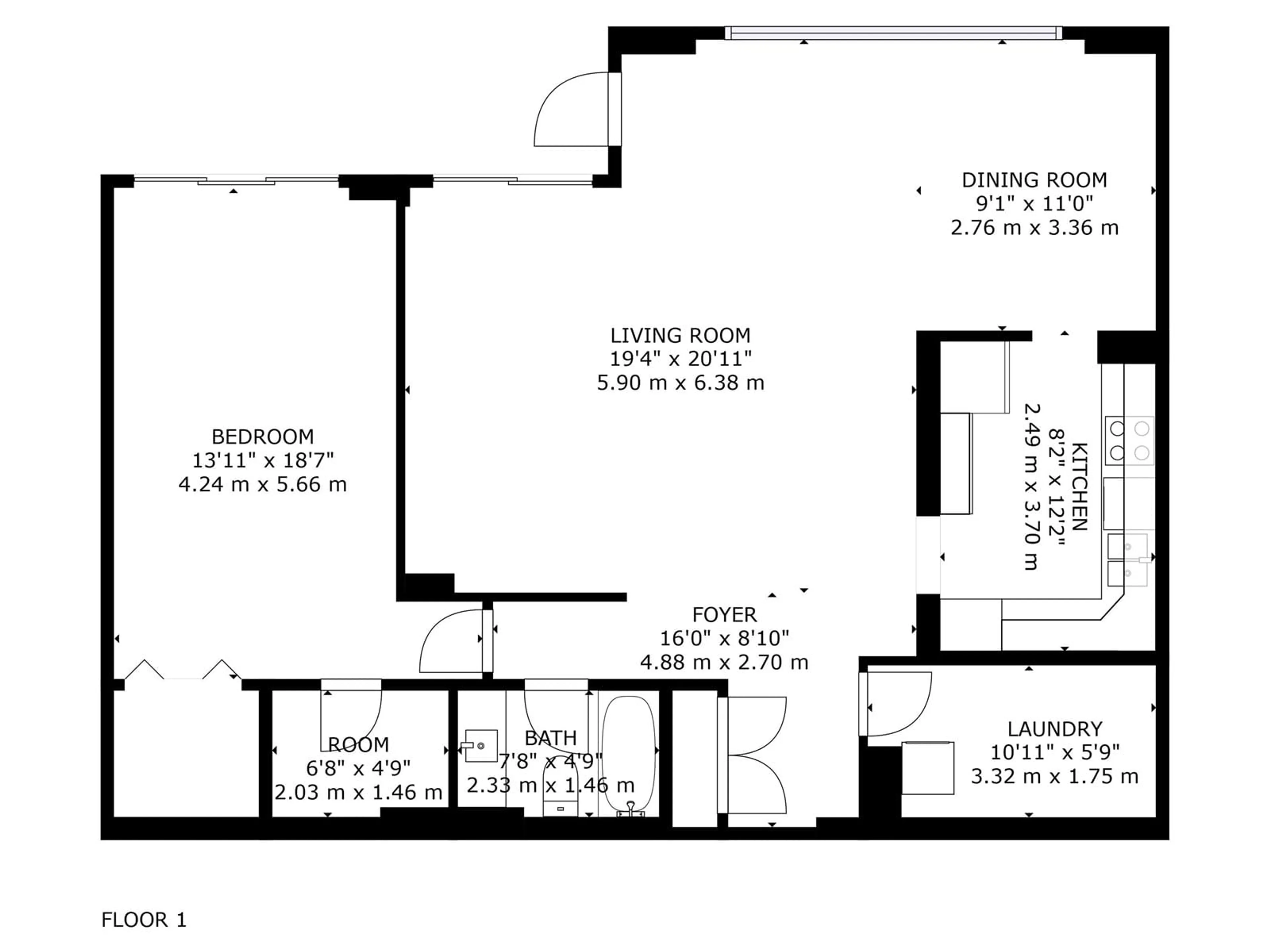 Floor plan for #605 8340 Jasper AV NW, Edmonton Alberta T5B4C6