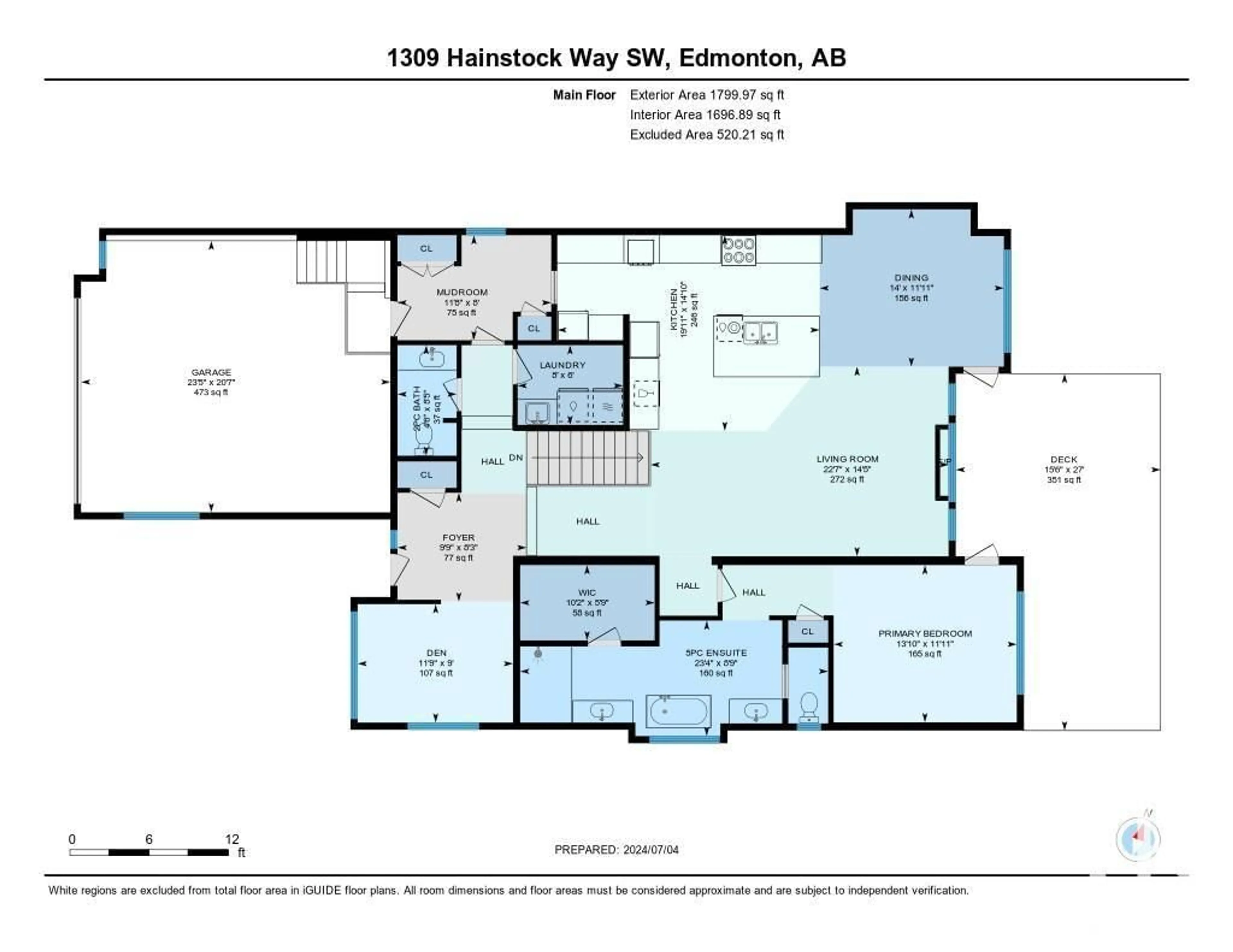 Floor plan for 1309 HAINSTOCK WY SW, Edmonton Alberta T6W3B6