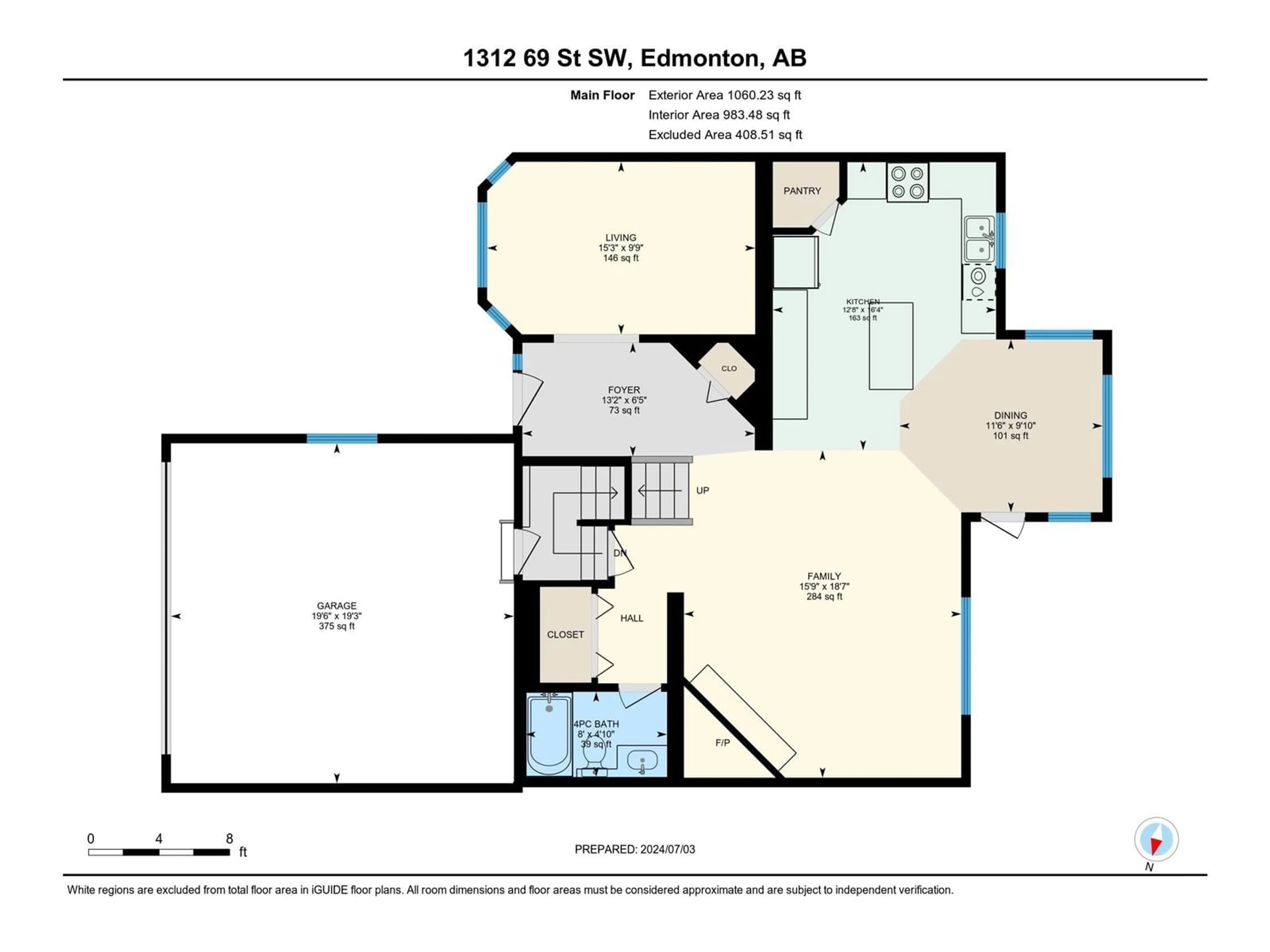 Floor plan for 1312 69 ST SW, Edmonton Alberta T6X1L3