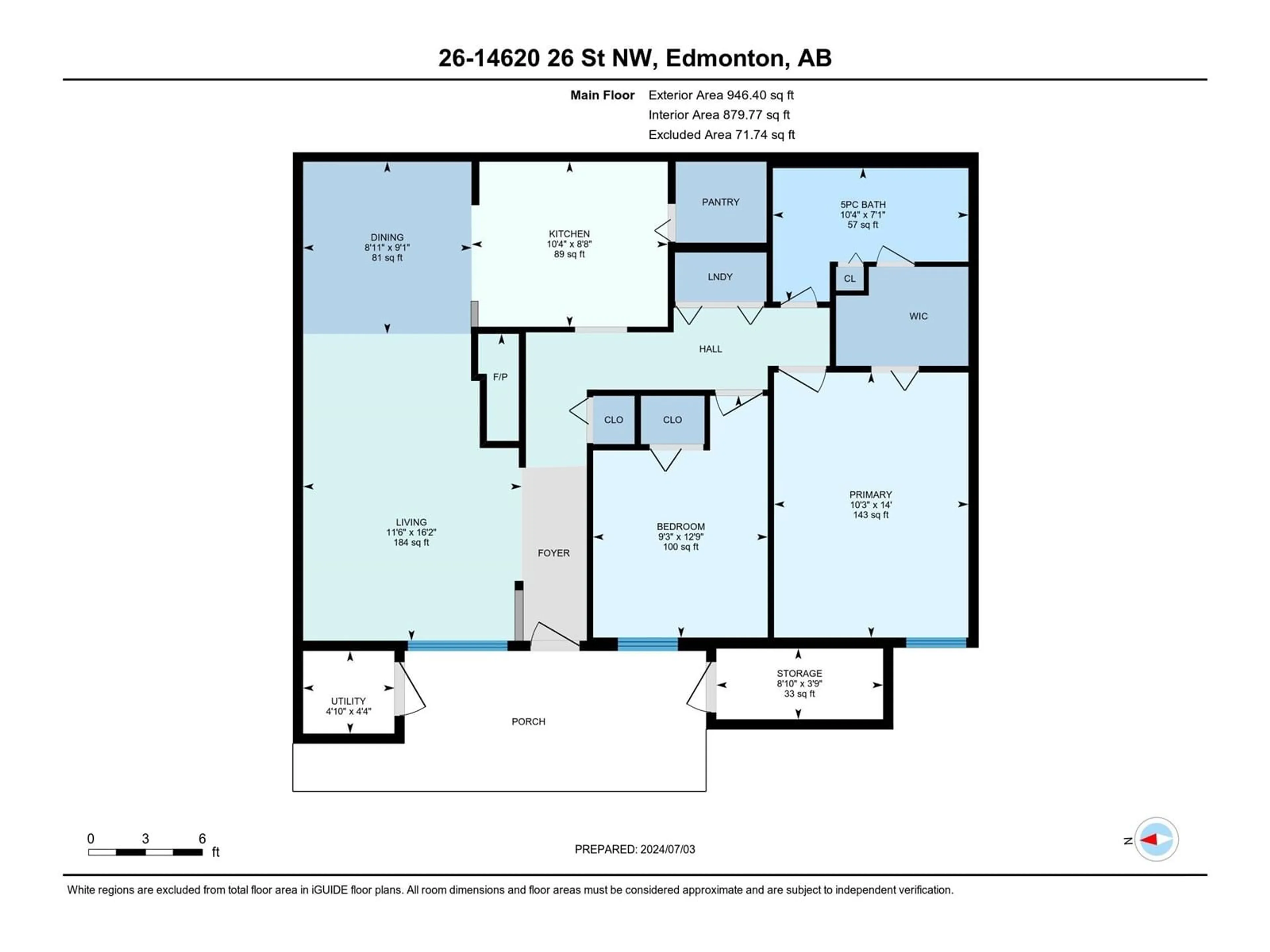 Floor plan for #26 14620 26 ST NW, Edmonton Alberta T5Y2J9