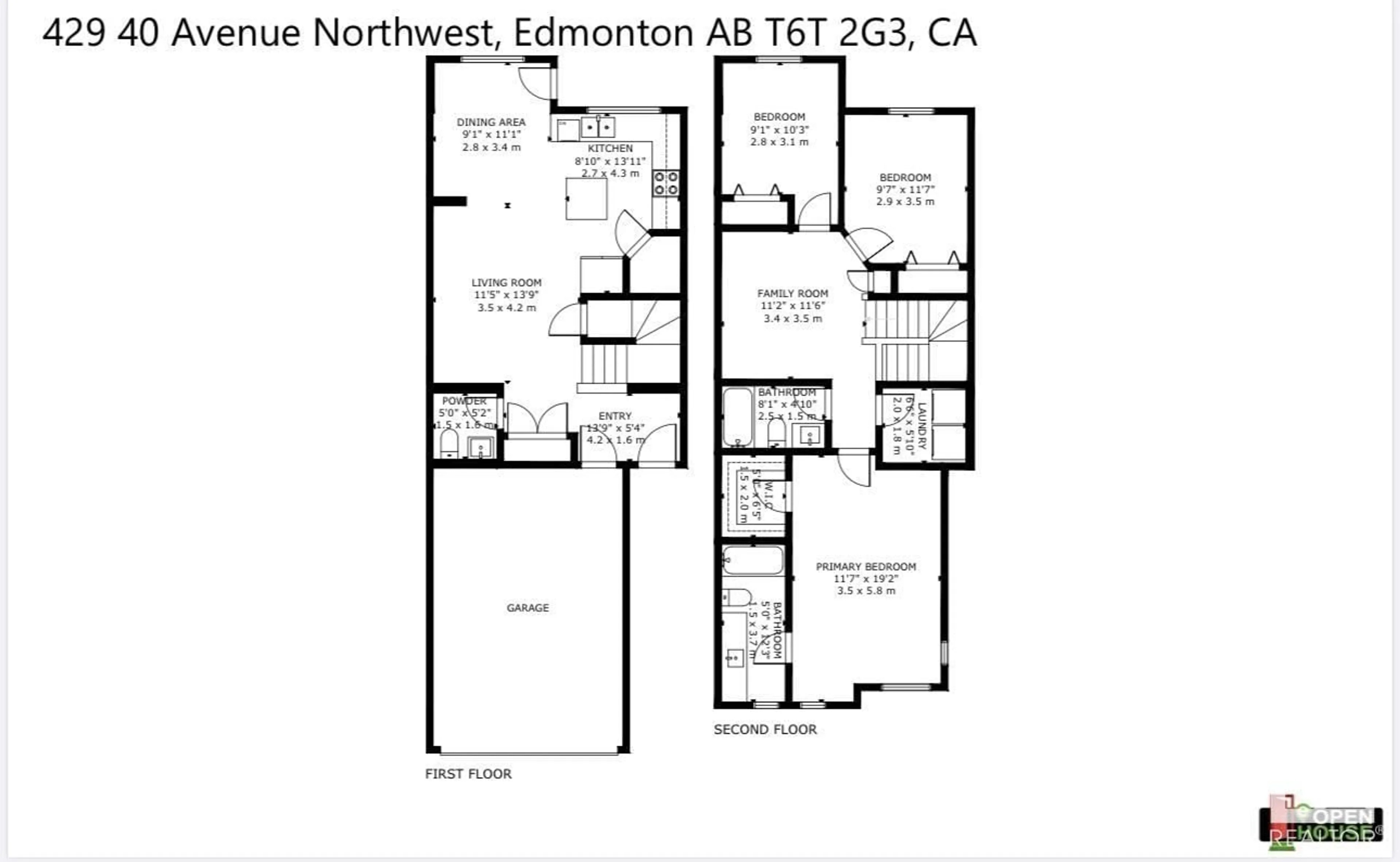 Floor plan for 429 40 AV NW, Edmonton Alberta T6T2G3
