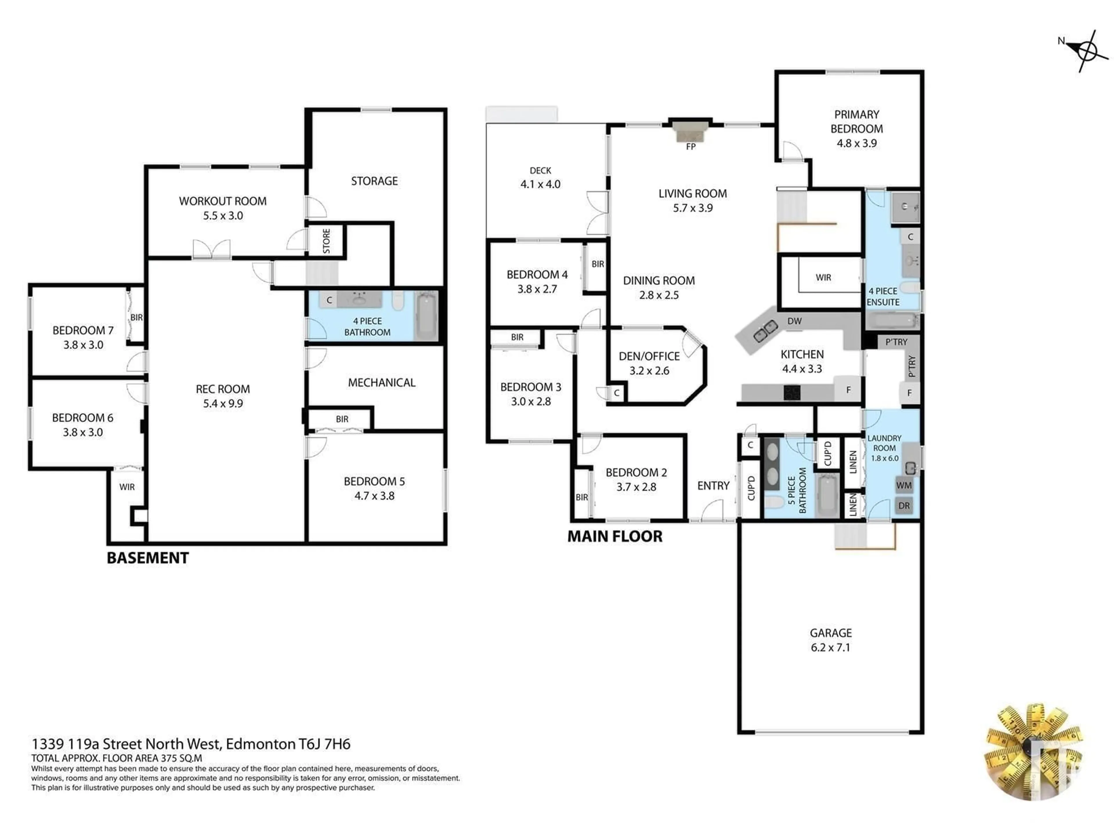 Floor plan for 1339 119A ST NW, Edmonton Alberta T6J7H6