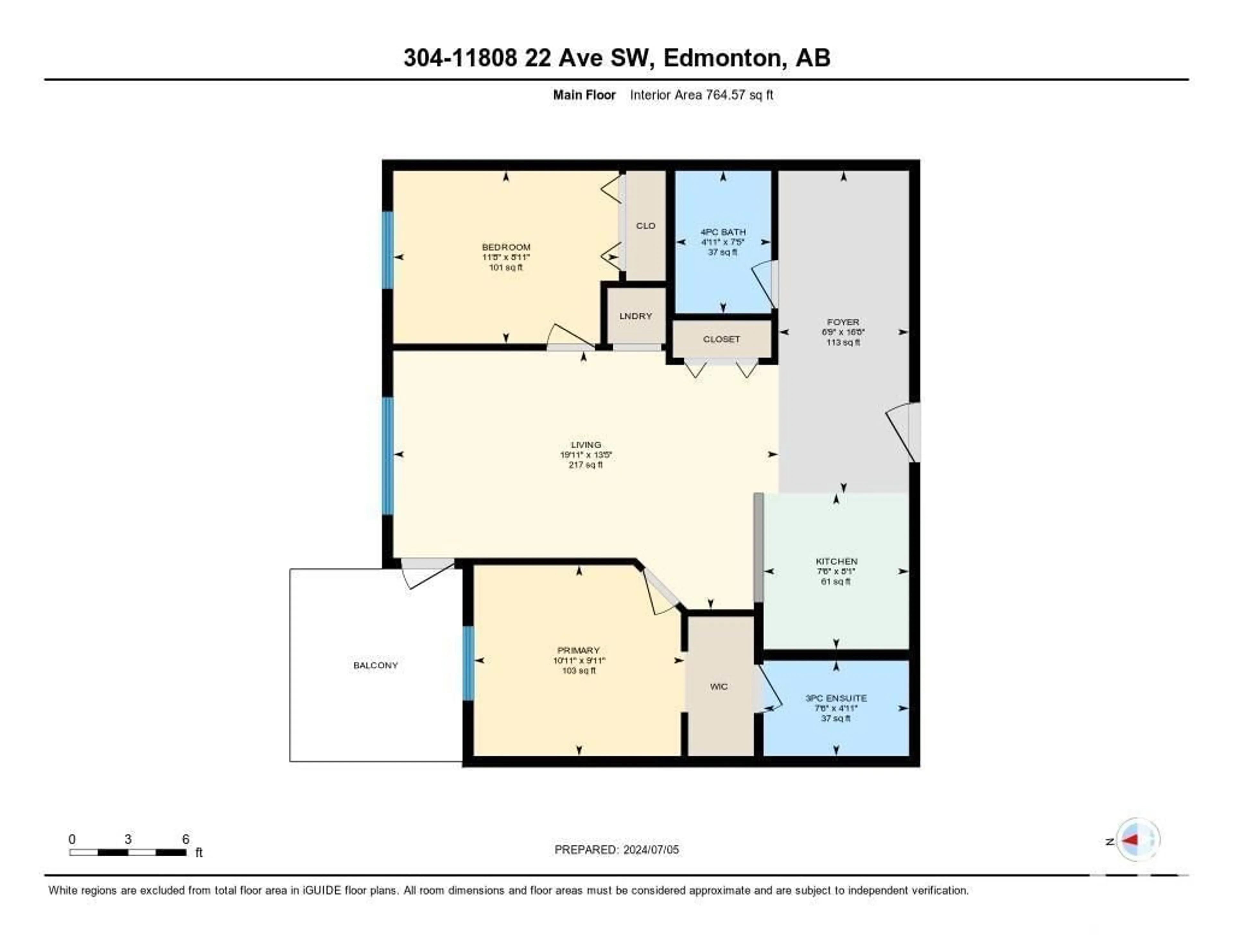 Floor plan for #304 11808 22 AV SW, Edmonton Alberta T6W2A2