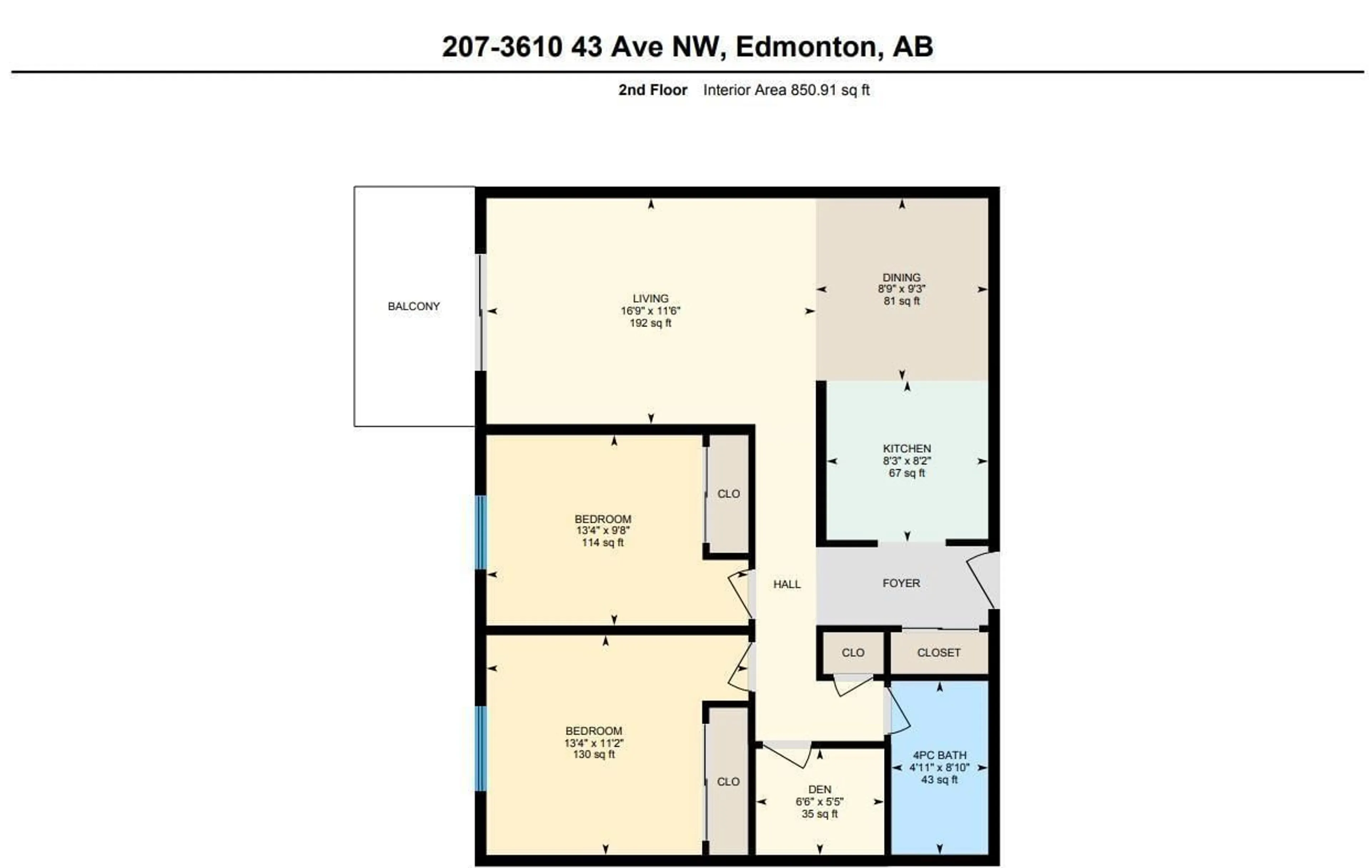 Floor plan for #207 3610 43 AV NW, Edmonton Alberta T6L5T2