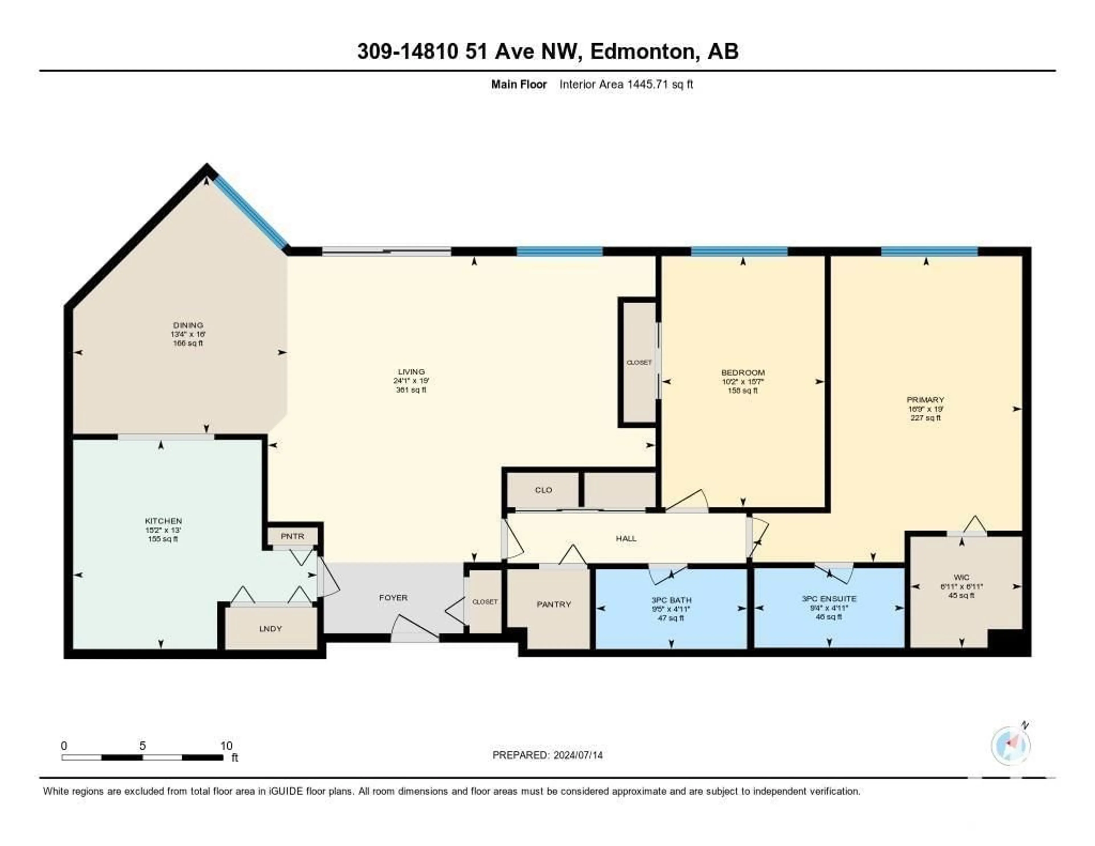 Floor plan for #309 14810 51 AV NW, Edmonton Alberta T6H5G5