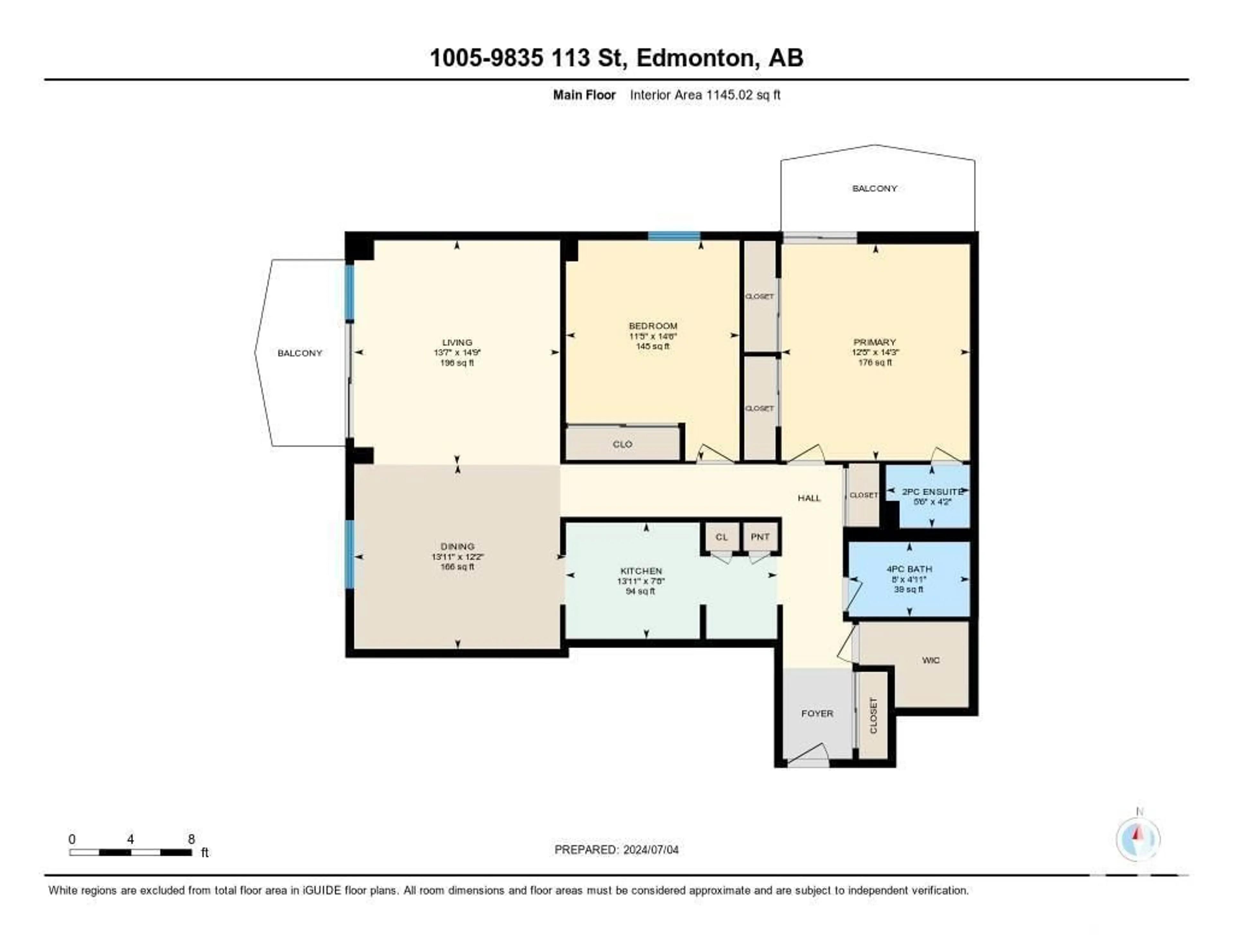 Floor plan for #1005 9835 113 ST NW, Edmonton Alberta T5K1N4