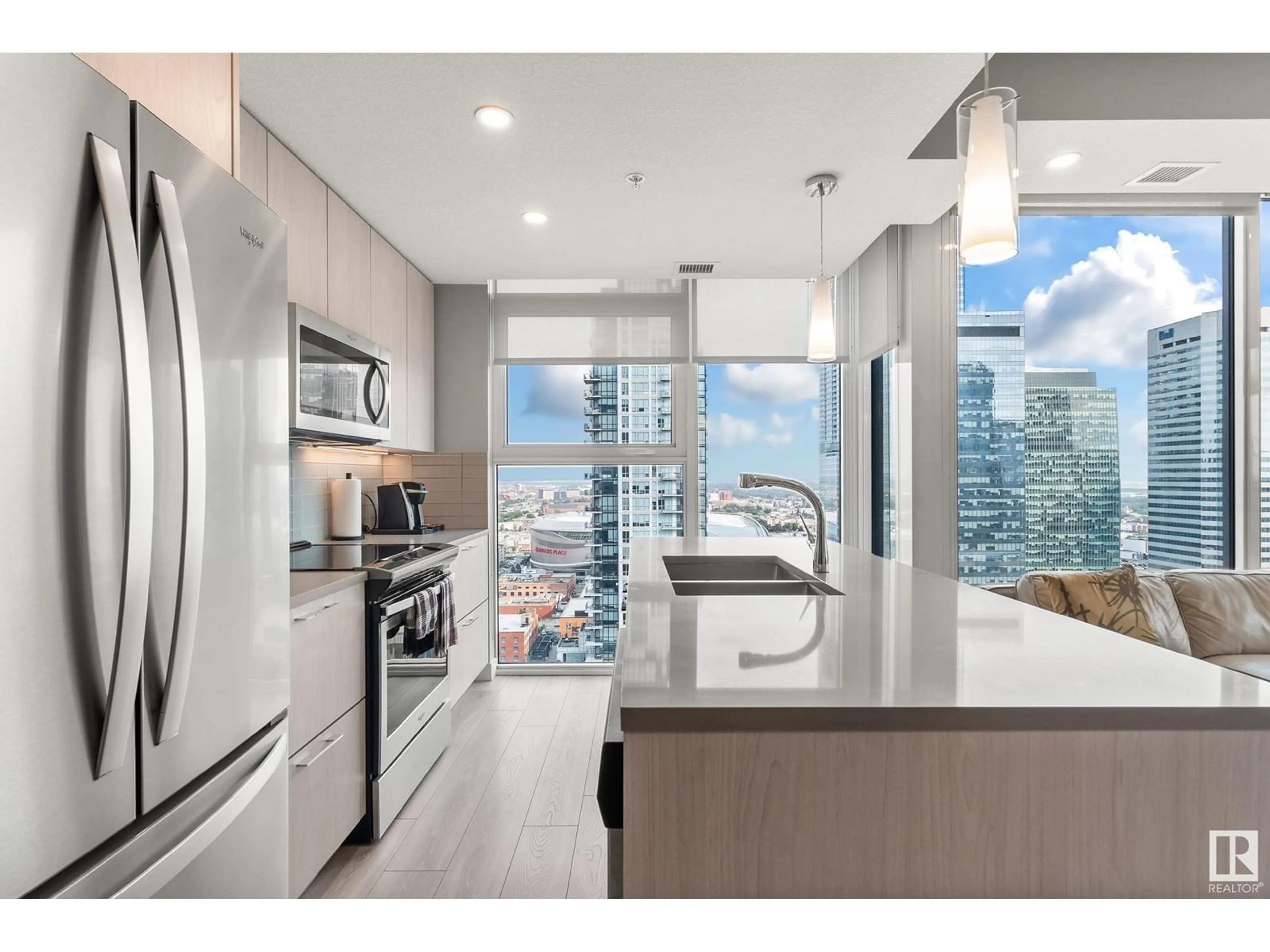 Open concept kitchen, ceramic/tile floor for #2303 - 10180 103 ST, Edmonton Alberta T5J0L1